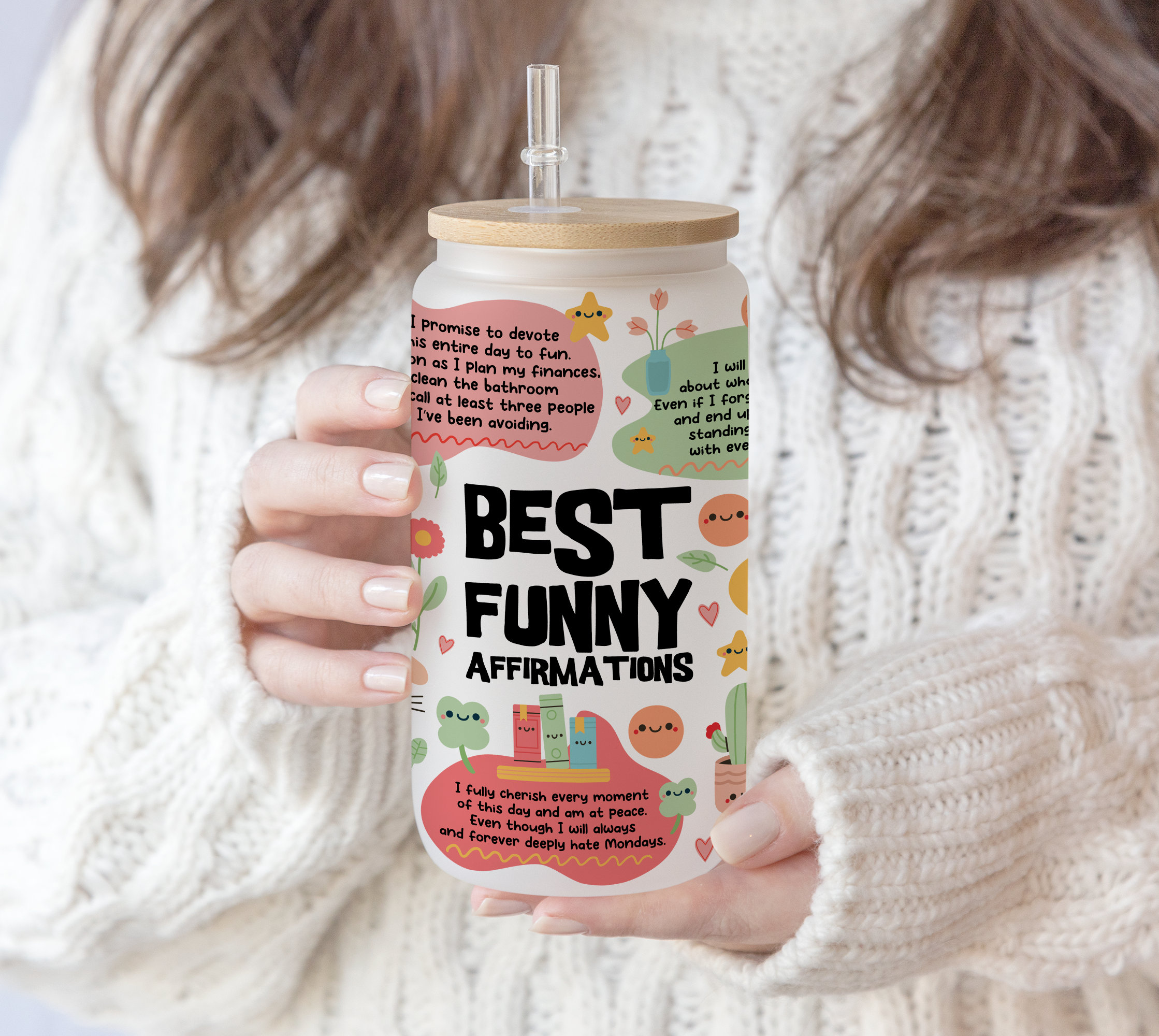 16 oz Libbey Beer Glass Can Frosted glass Best Funny Joke Daily Positive Self Love Affirmations Wrap Inspirational Tumbler png, Gift for her