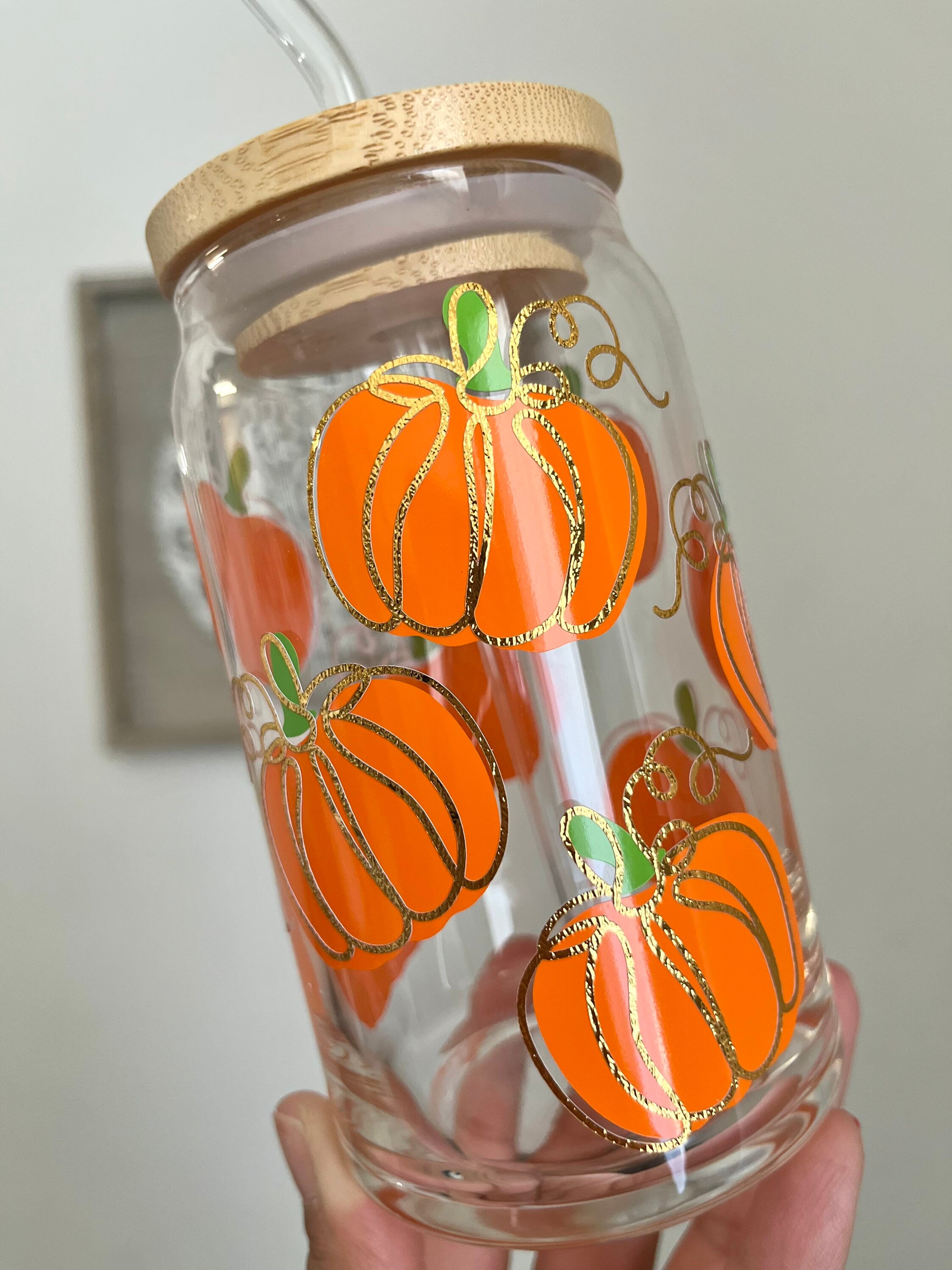 Fall Pumpkin Glass Cup / Pumpkins Cup / Fall Glass Cup / Iced Coffee Glass / Fall Cup / Autumn Glass Cup / Halloween Cup / Pumpkin Gifts