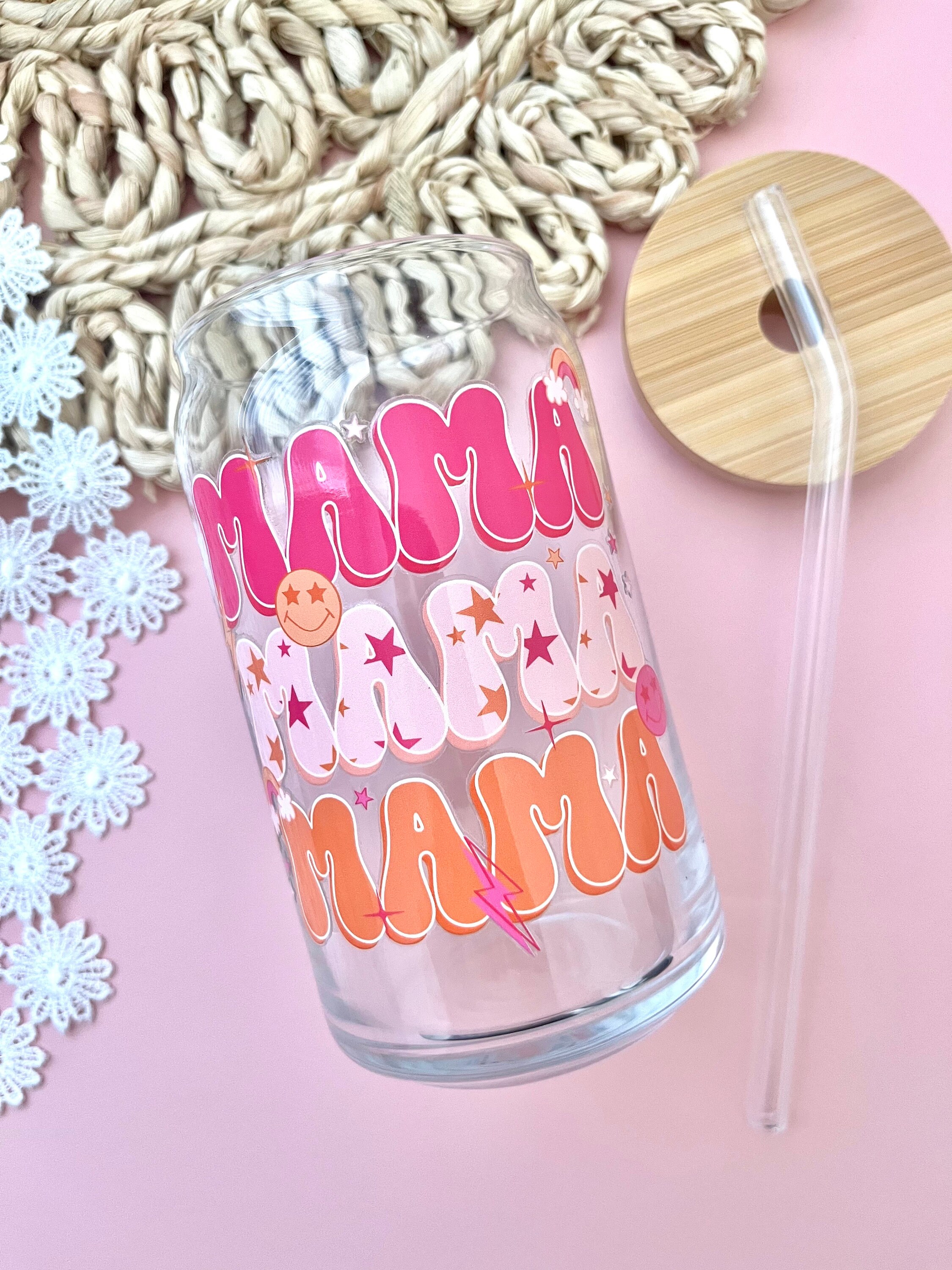 Retro Mama Glass Cup / Mom Glass Cup / Retro Glass Cup / Gifts for Her / Cute Glass Cup / Iced Coffee Cup / Gifts for Mom