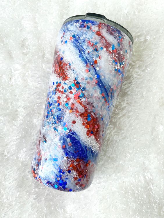 Patriotic Glittered Tumbler, Independence Day Tumbler