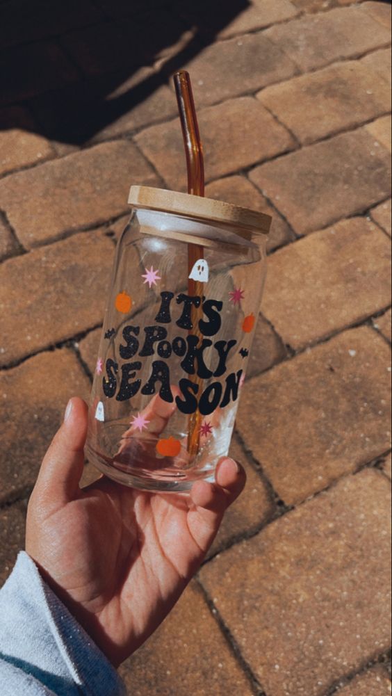 Spooky Season Cup, Beer Can Glass, Glass Cup, Fall Cup, Bamboo Lid, Soda Can Glass Tumbler