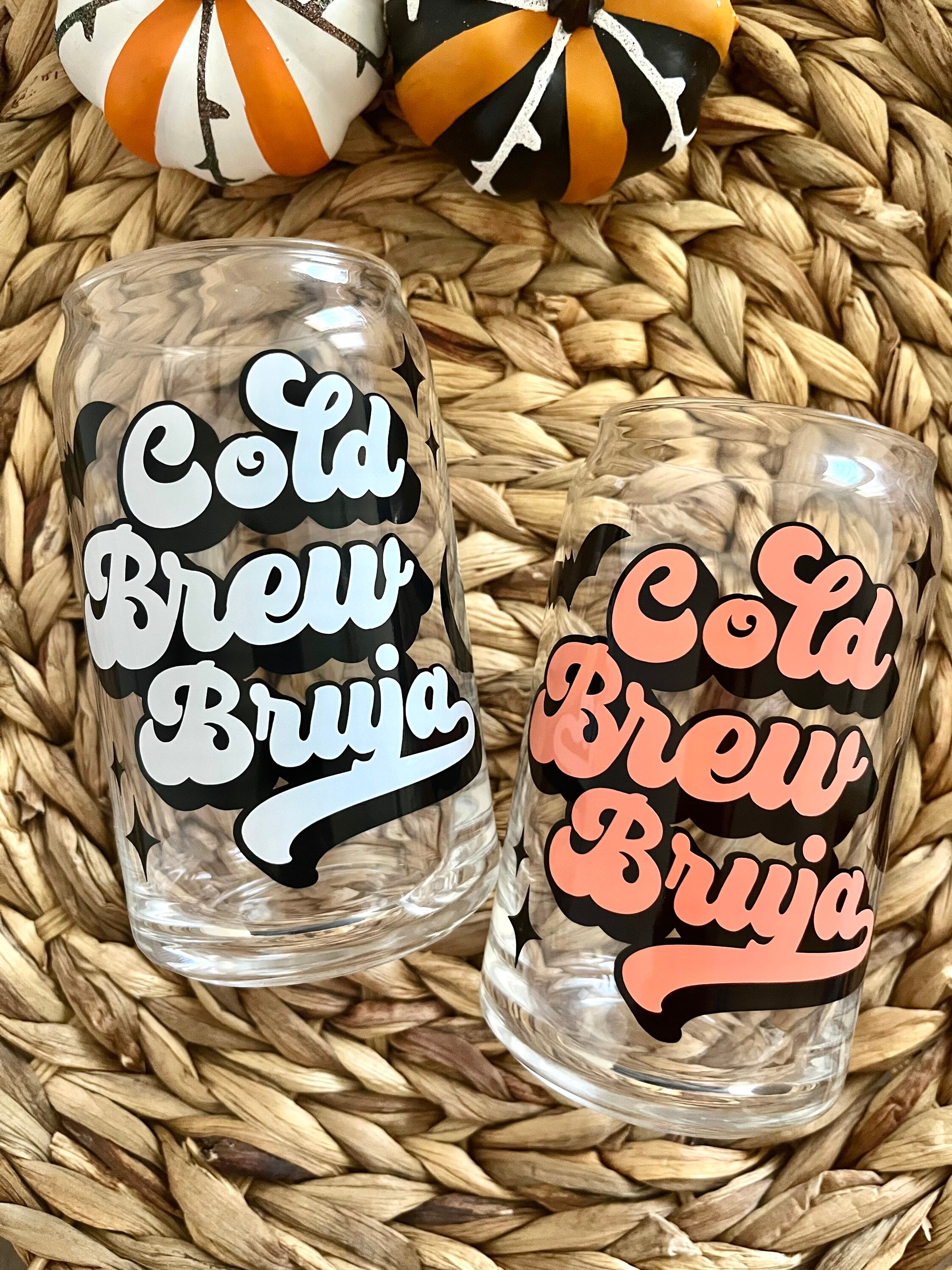 Cold Brew Bruja Glass Cup / Spooky Season Glass Cup / Witch Glass Cup / Iced Coffee Glass / Spooky Glass Cup / Halloween Cup