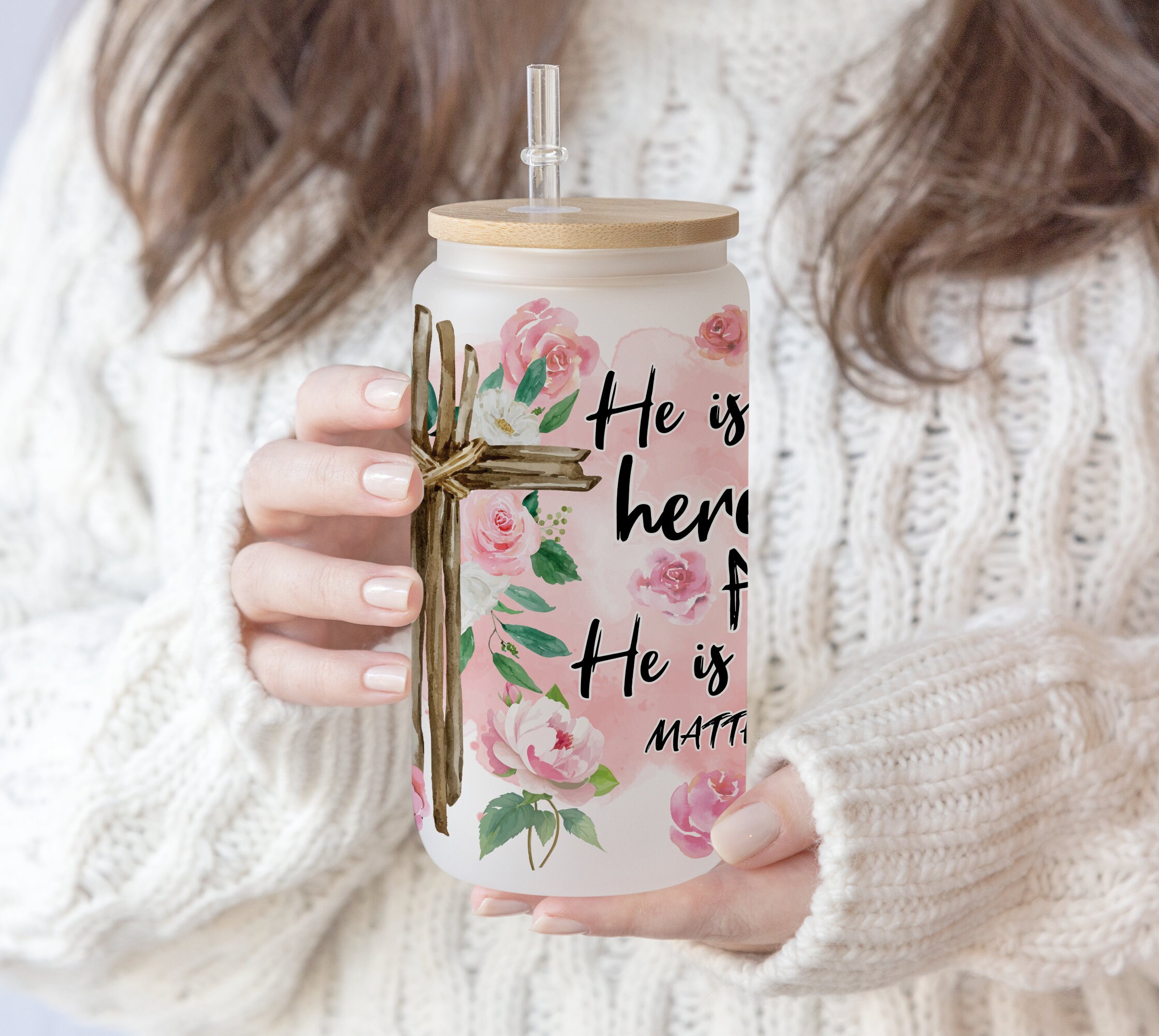 16 oz Libbey Glass Sublimation Faith Love Jesus | Cross Flower Faith Christmas | Watercolor Religious Christian Gift | Bible Quote PNG file