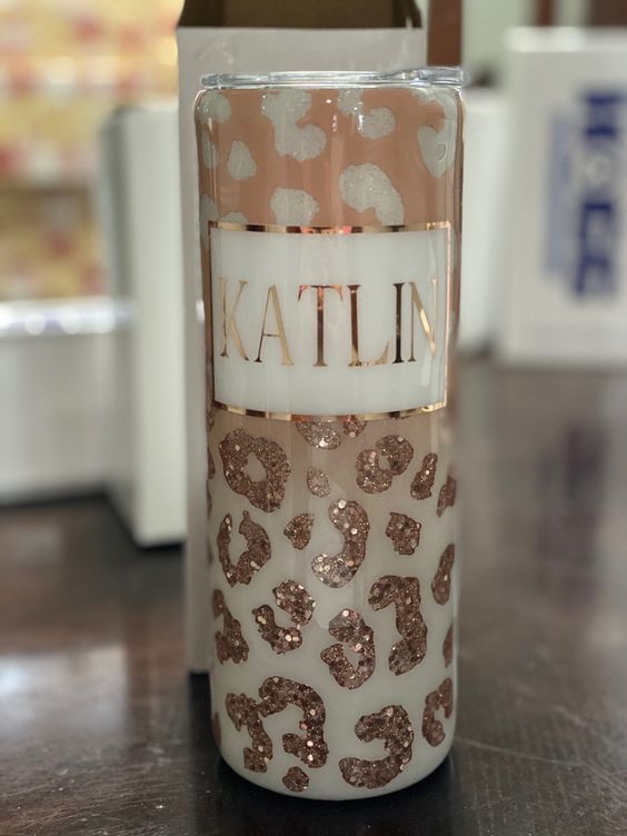 Personalized Leopard Glitter Ombré Tumbler