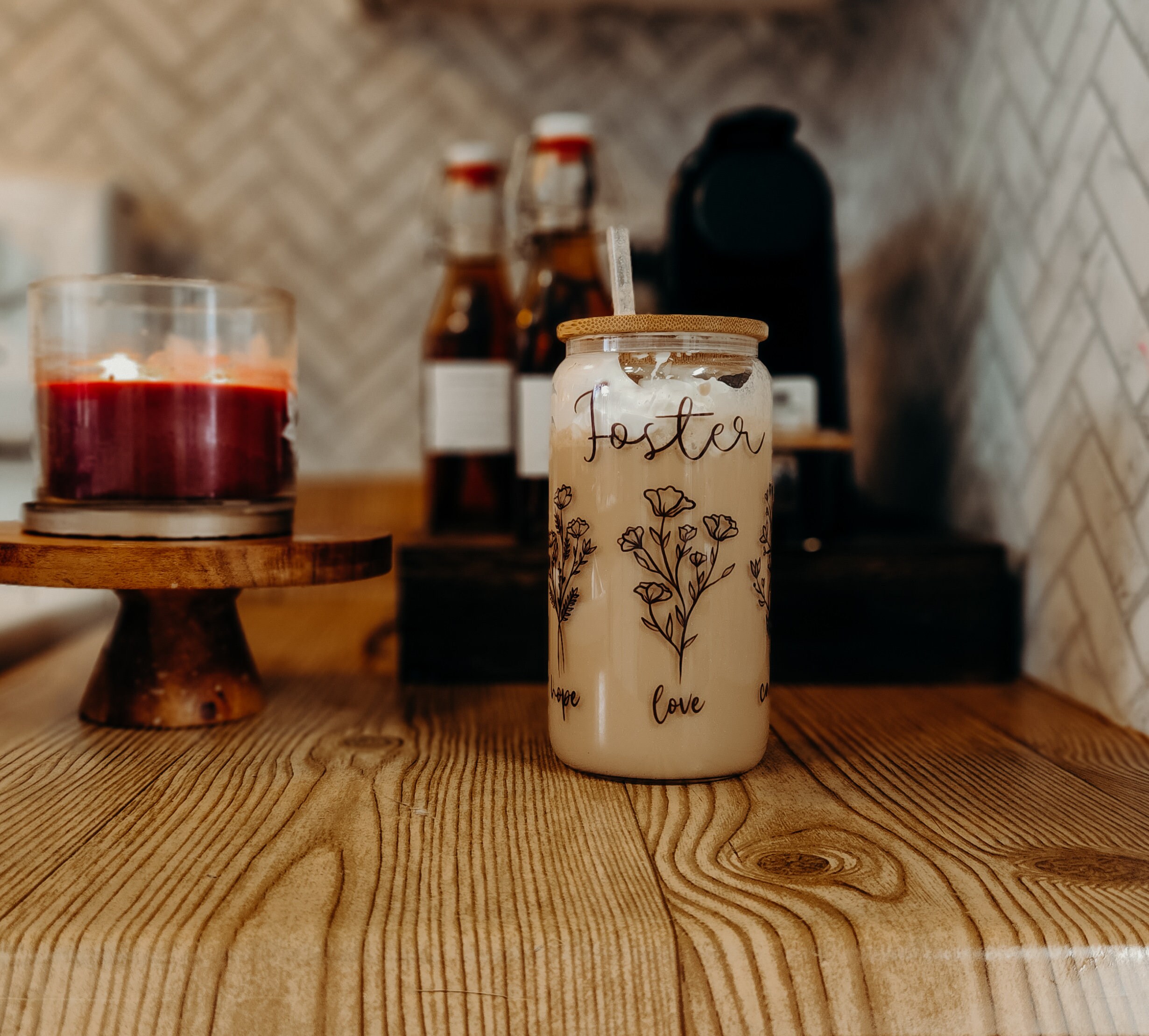 Foster care Iced coffee cup, mama coffee cup, Iced Coffee Cup, Glass Can, Glass Cup with Lid and Straw, Gifts for Women, coffee aesthetic