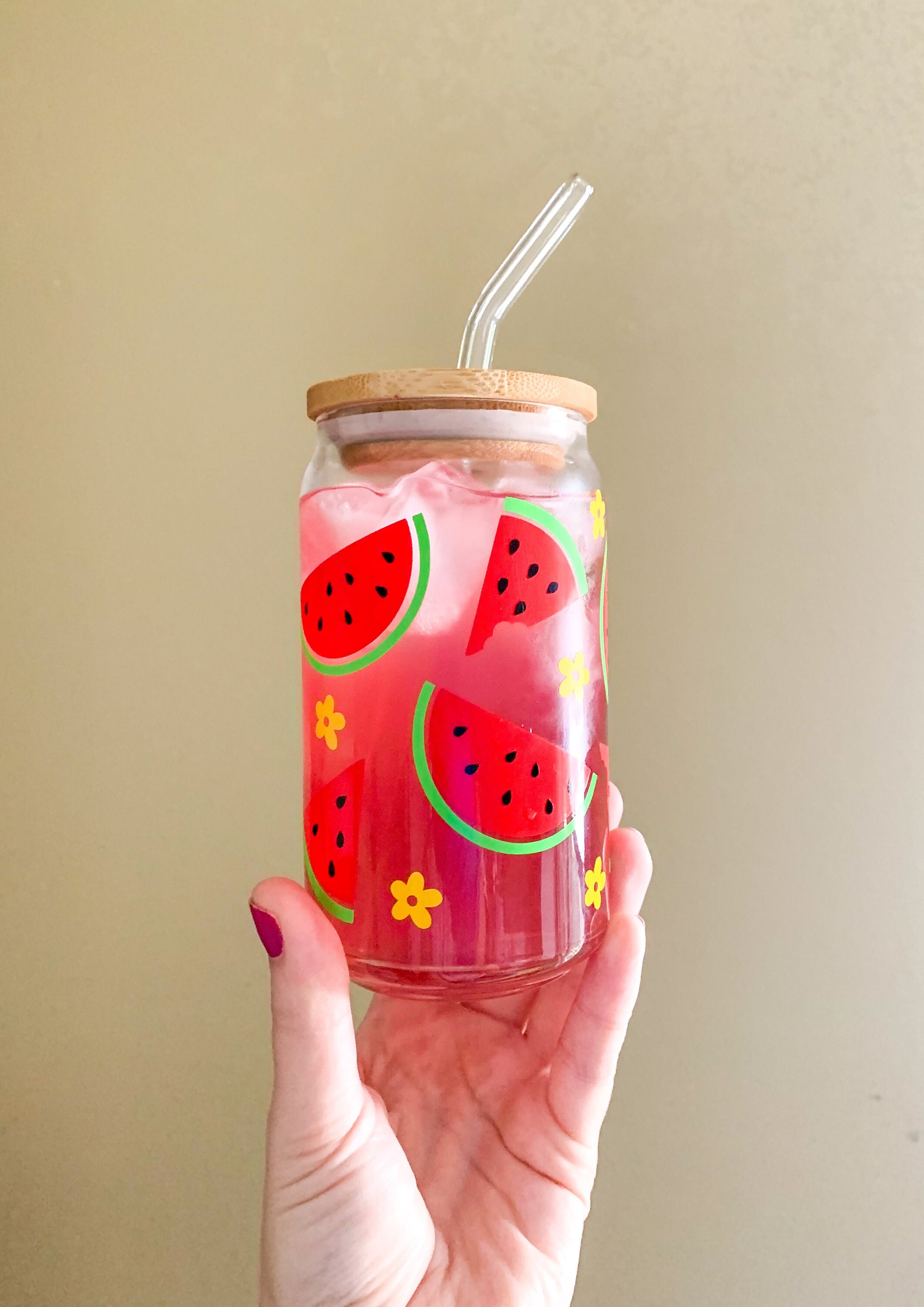 Watermelon Can Glass | Watermelon Glass | Iced Coffee Glass | Cute Iced Coffee Cup | Lemonade Glass | Watermelon Decor | Watermelon Kitchen