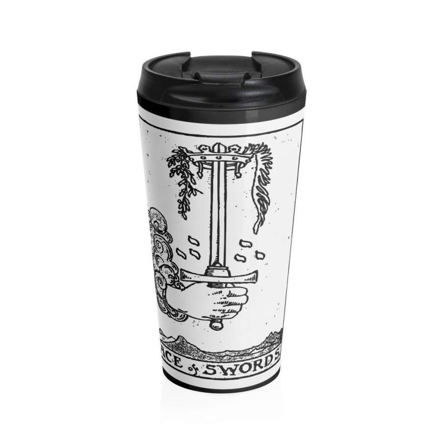 Stainless Steel Travel Mug, Gothic Tarot Card Occult Hippie Tumbler, All Over Print Steel Mug, 15 Ounce Tumbler, 15oz Coffee Tea Drinkware