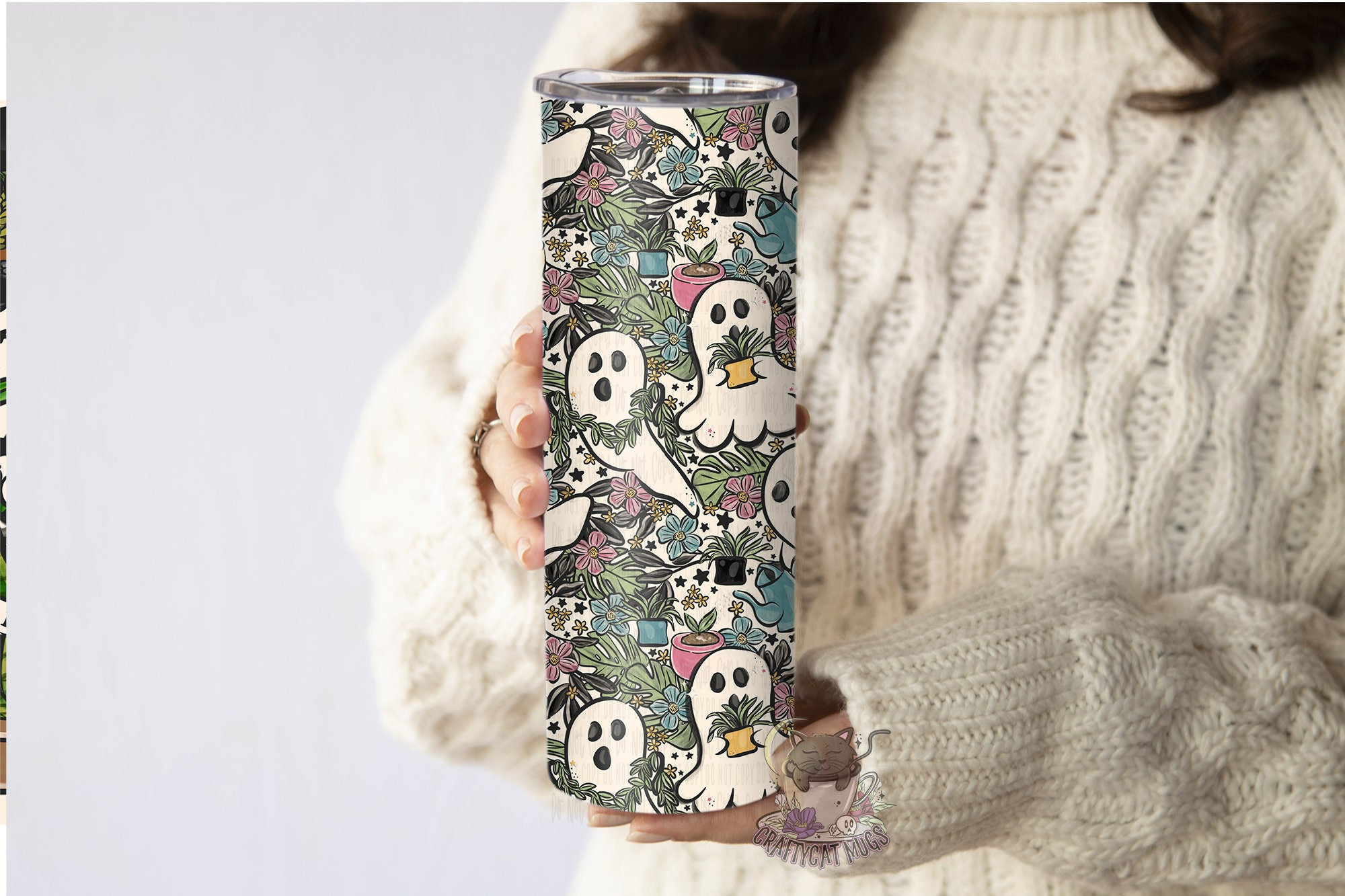 Cottagecore Spooky Ghost Garden Tumbler | Spooky Travel Mug | Floral Halloween Tumbler