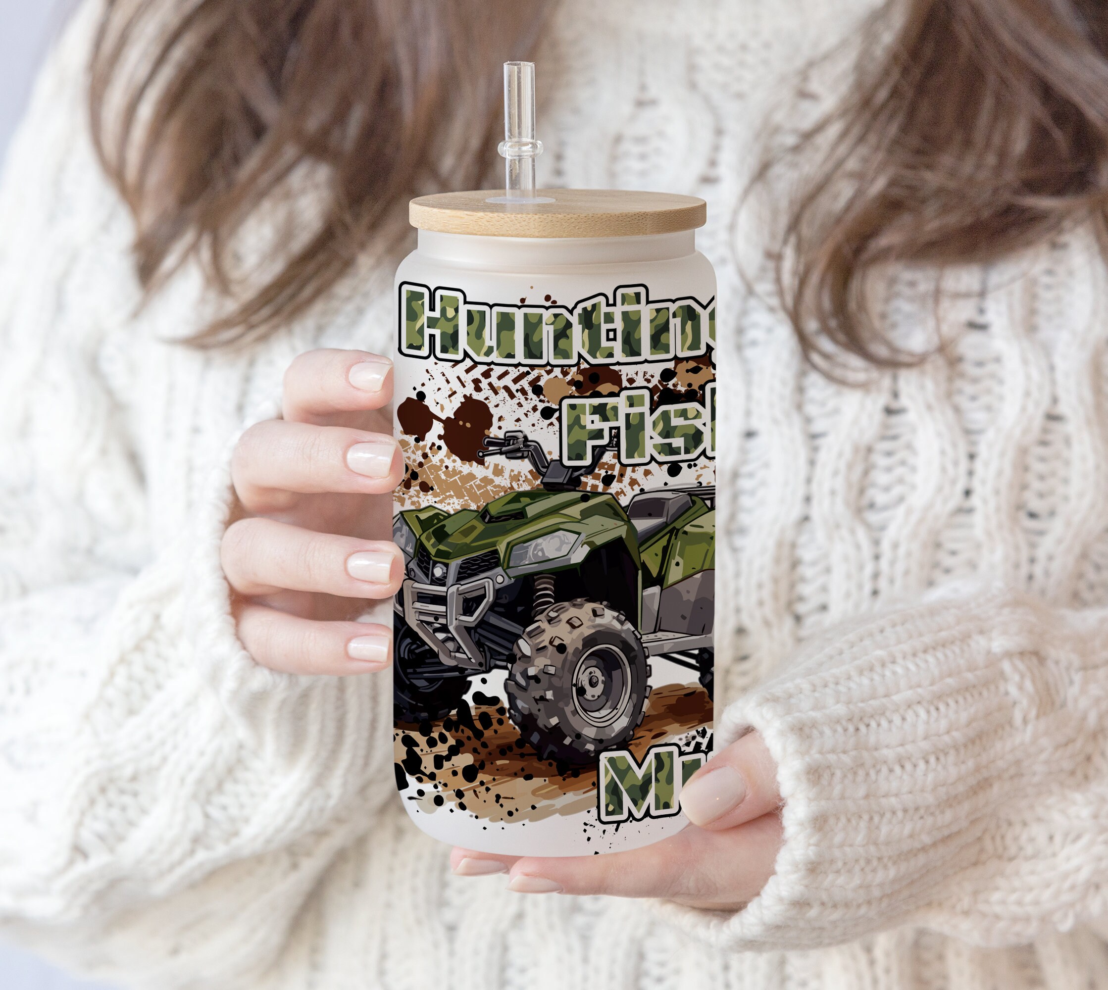 16 oz Libbey Glass Can Tumbler Sublimation Huntin Fishin Muddin | Bass Fishing tumbler | Gift for Father’s day Digital Download PNG file