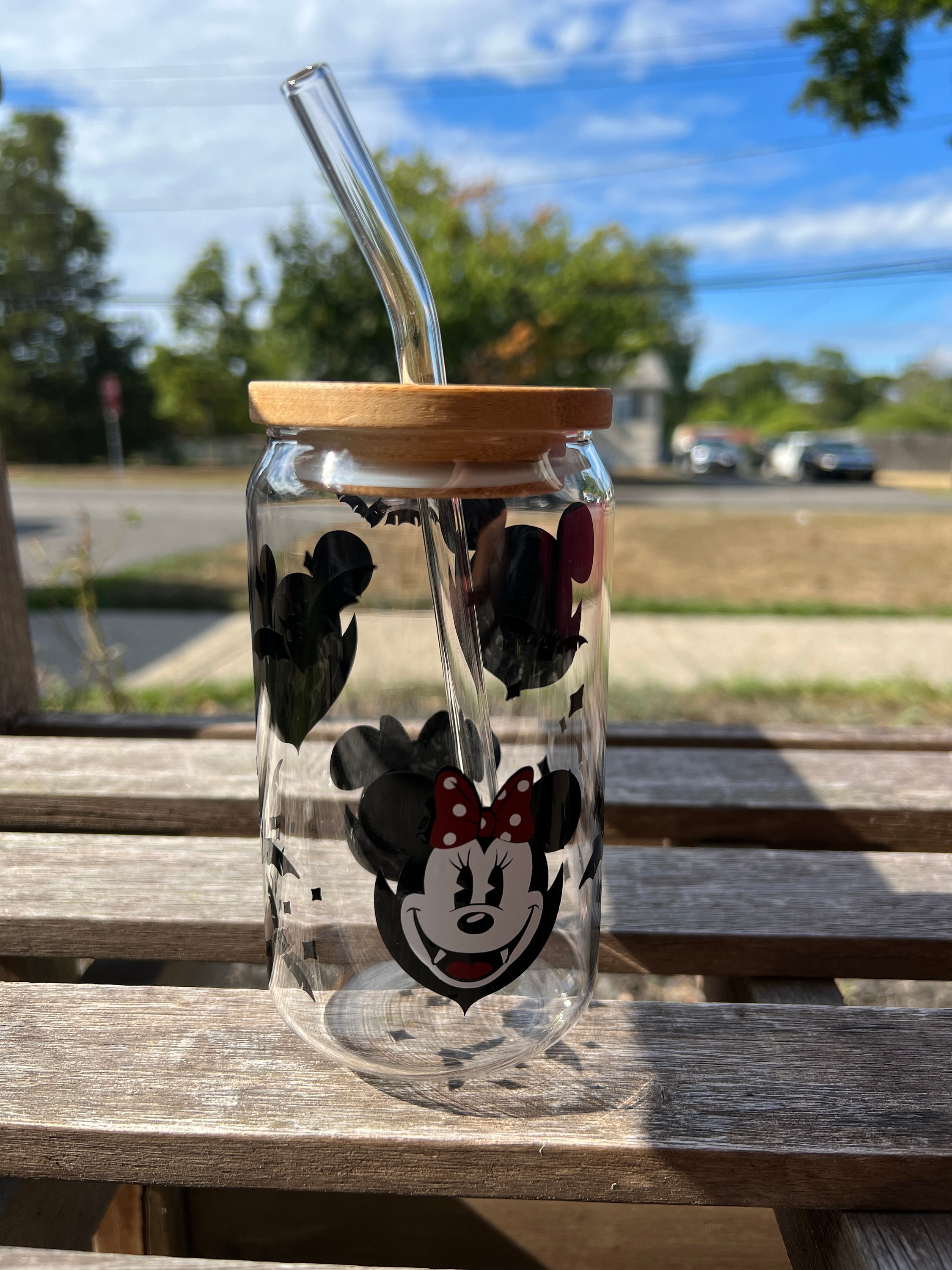 Mickey and Minni Ice coffee 16onz Glass Cup16 onz