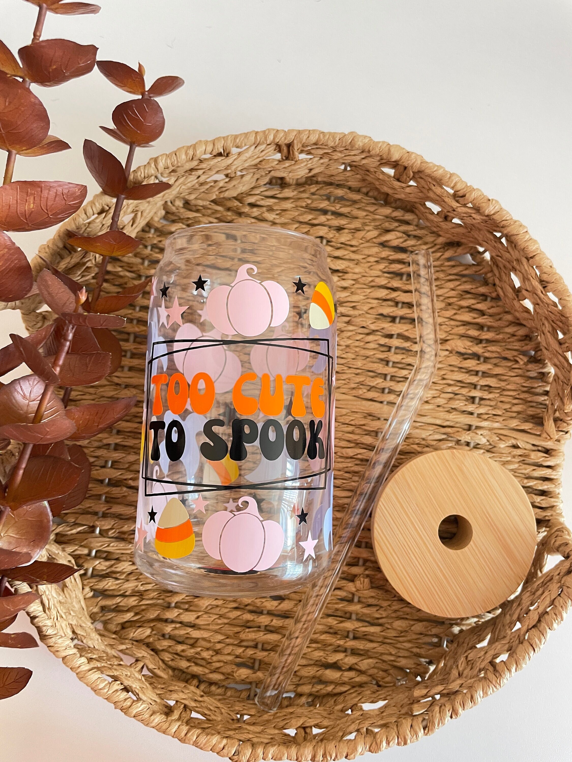 too cute to spook cup, beer can glass, trendy cup, halloween, spooky season libbey cup, gifts for her