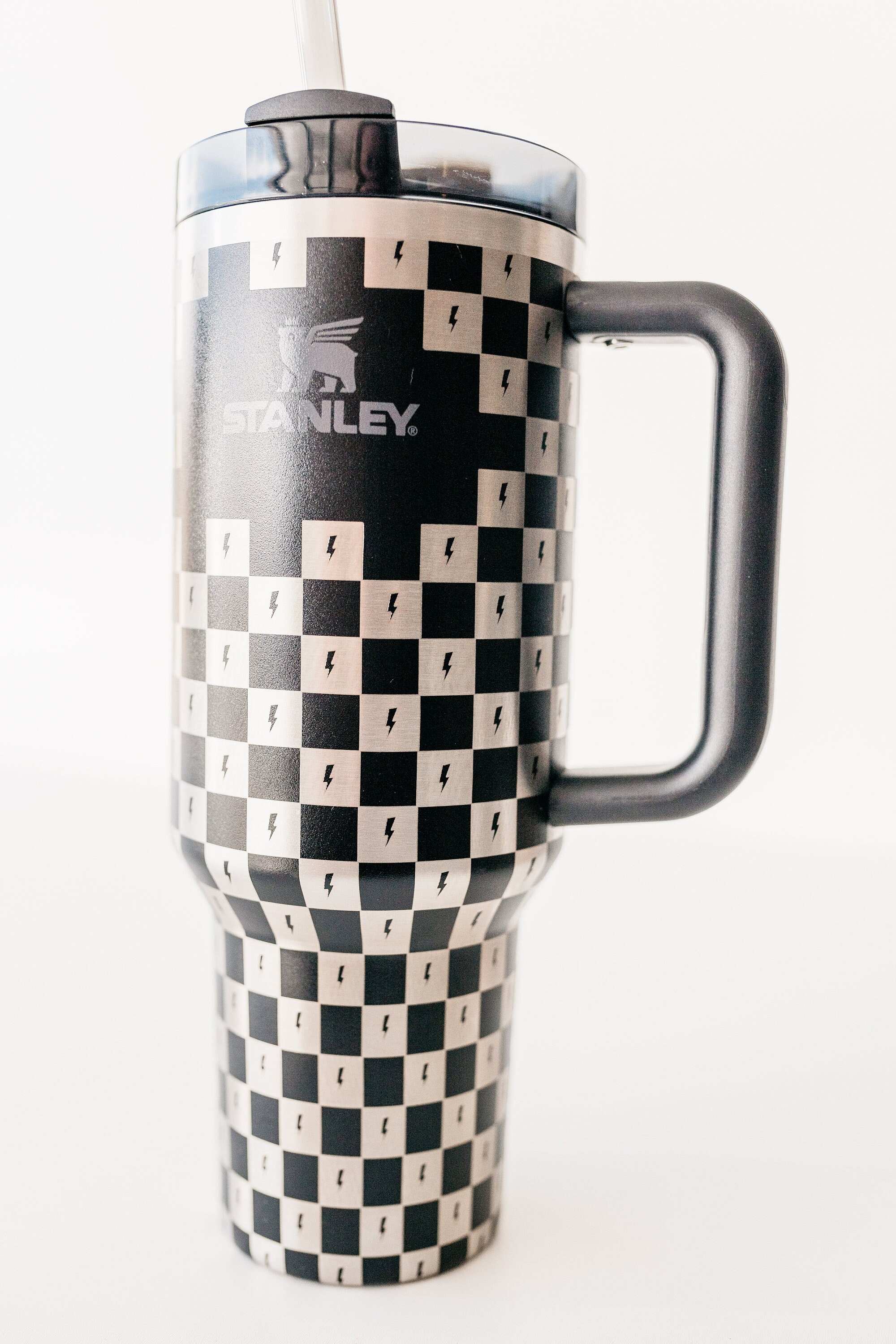 Stanley 40oz tumbler | Custom  Engraved with Checkerboard with Lightening Bolts