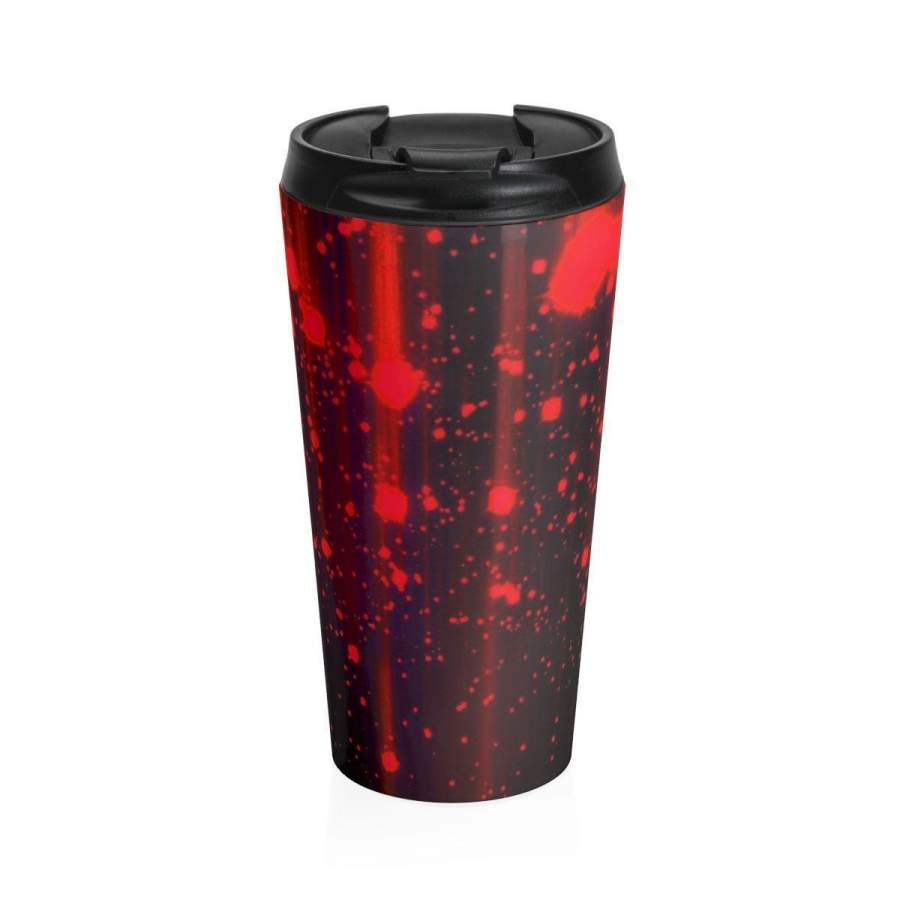 Stainless Steel Travel Mug, 80’S Neon Lights Paint Splatter Travel Mug, All Over Print Steel Neon Retro Mug, 15 Ounce Coffee Tea Tumbler