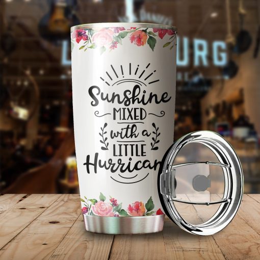 Personalized Your Name Sunshine Mixed With A Little Hurricane Stainless Steel Tumbler, Birthday Gift, Christmas Gifts For Grandma, Dad Day Gifts