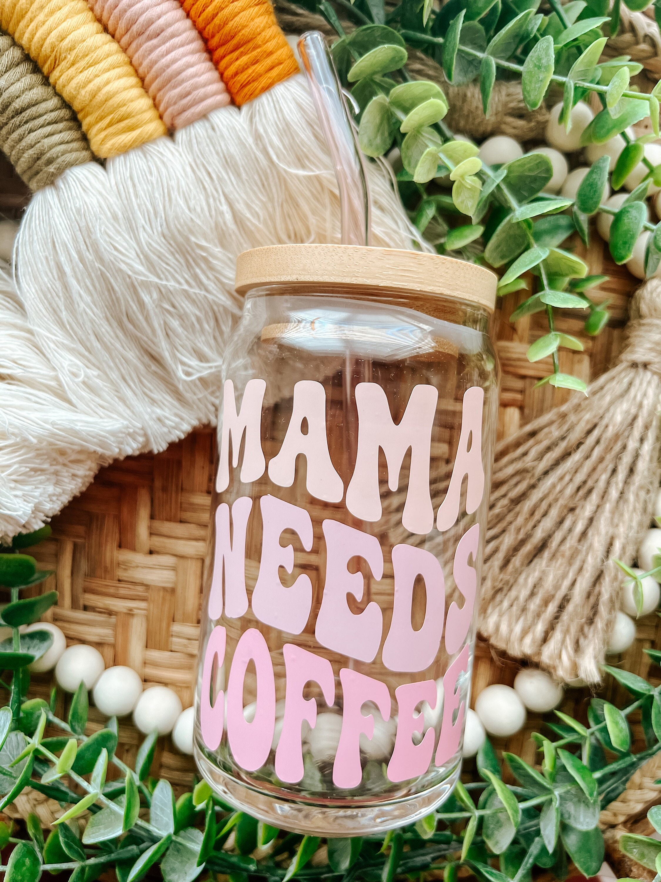 Mama Needs Coffee Glass Cup | Iced Coffee Glass for Mom | Gift for Mom | Mama Needs Coffee Beer Can