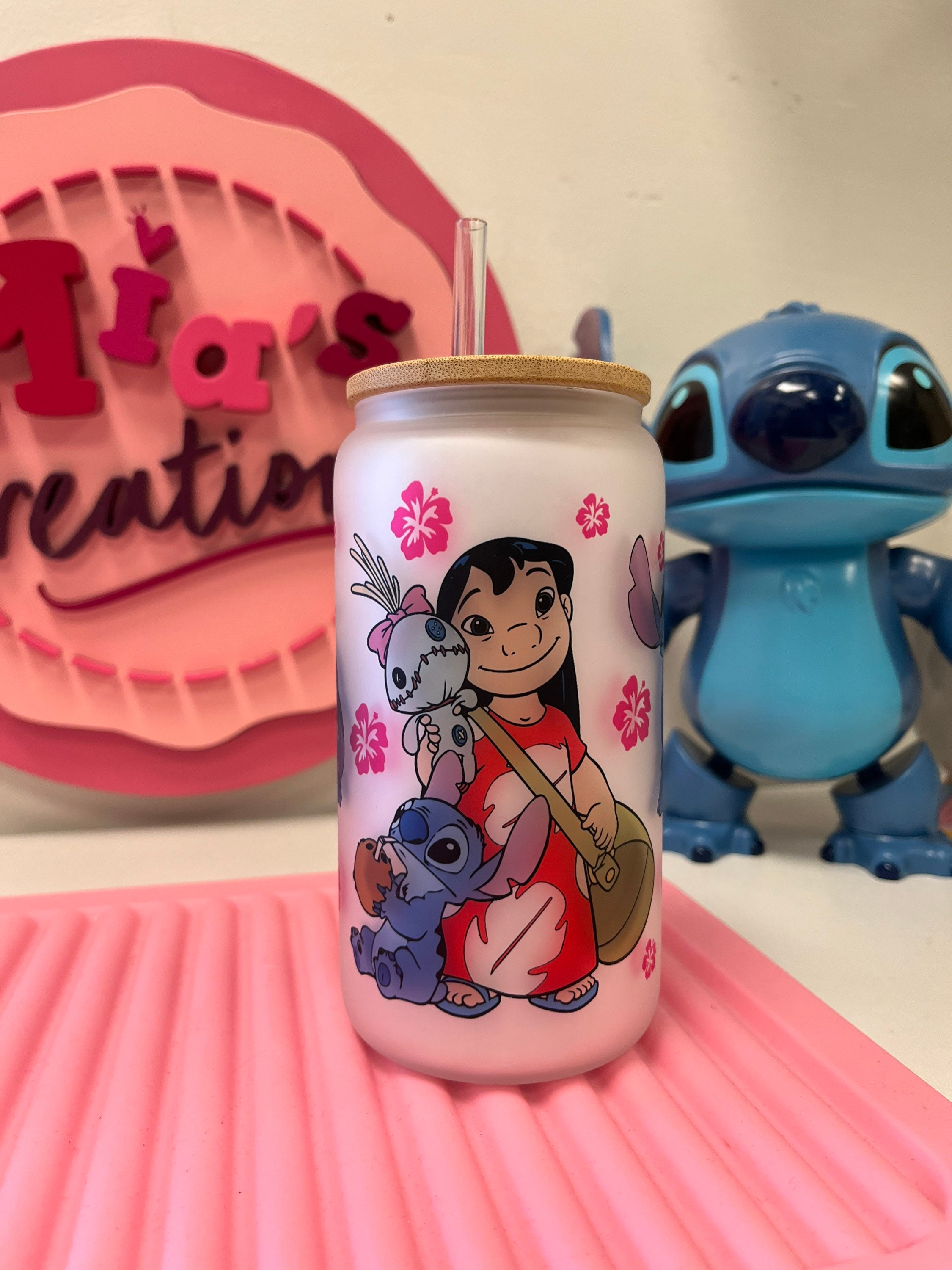 Lilo and stitch frosted glass can, Stitch glass can, Lilo and Stitch glass can