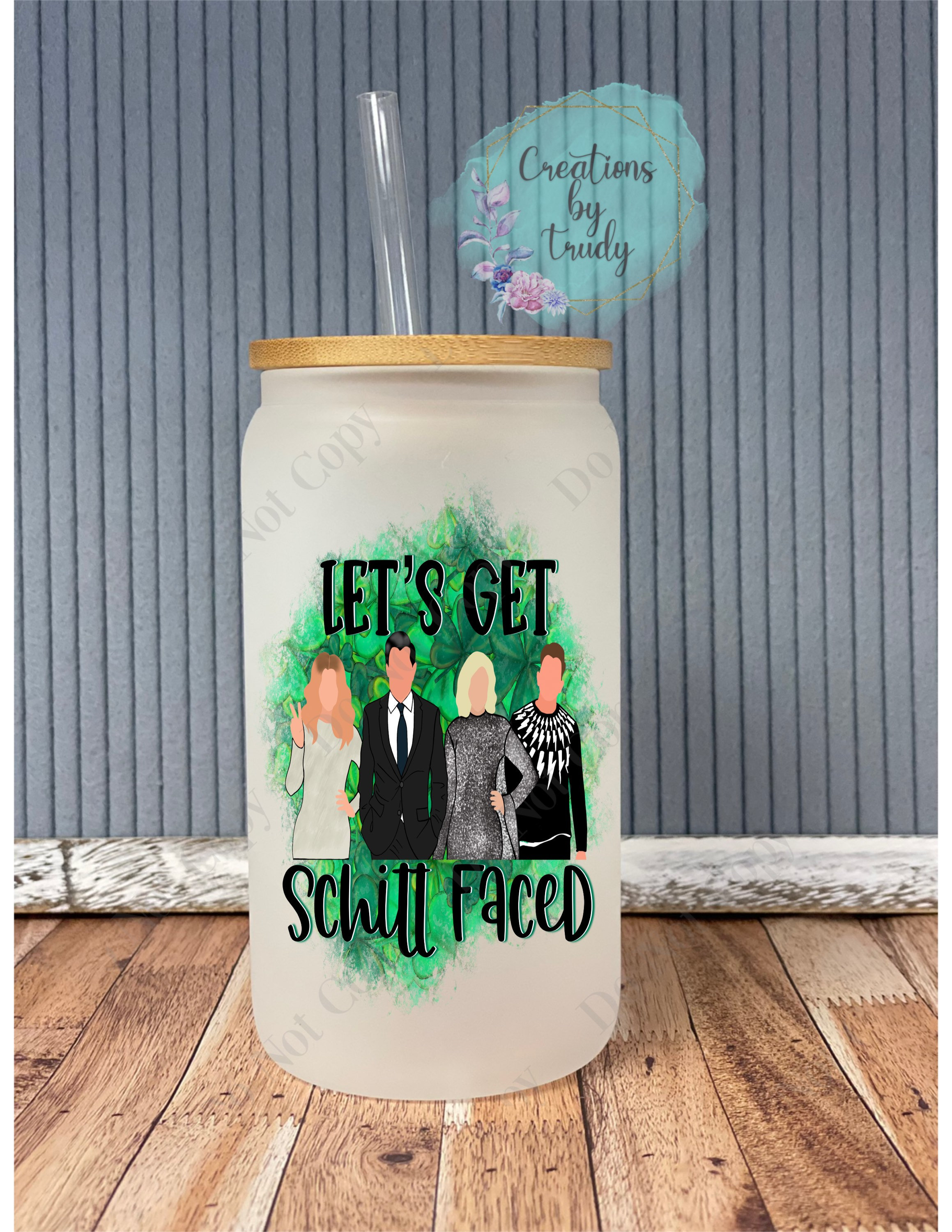 Lets get shit faced- frosted can shaped glass with lid and straw