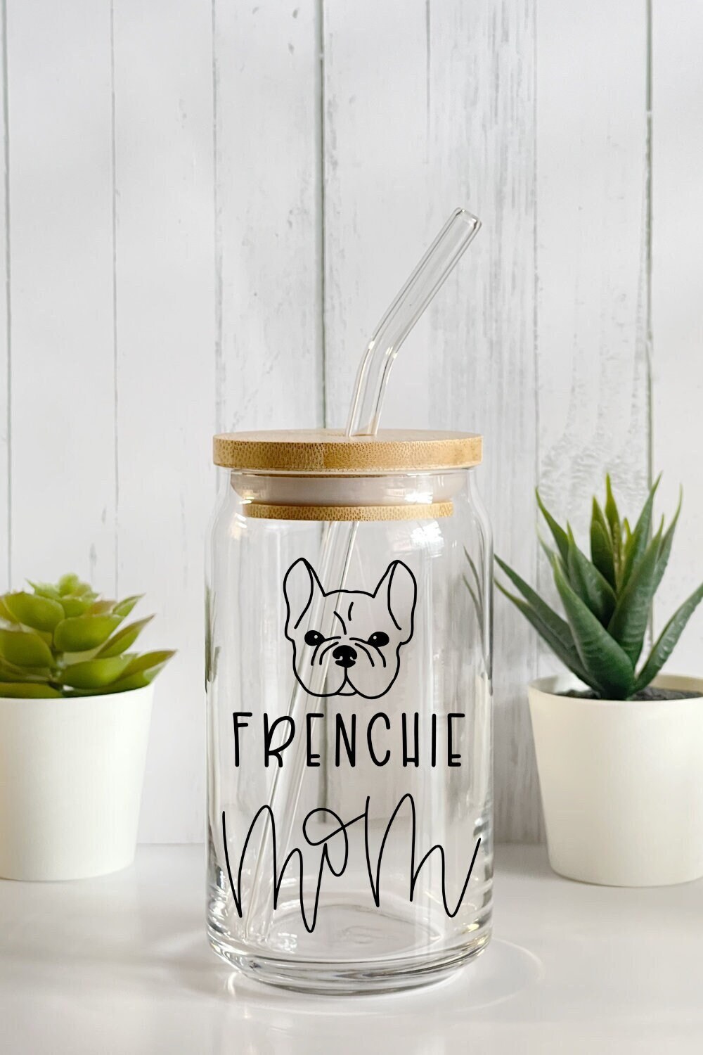 Frenchie Mom Gift | Frenchie Dog | Dog Mom | Dog Lover | Frenchie Glass Can | Coffee Lover | Frenchie Gift | Gift For Dog Mom