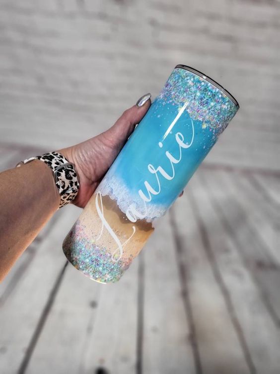 Personalized Beach Tumbler, Glitter Beach Tumbler