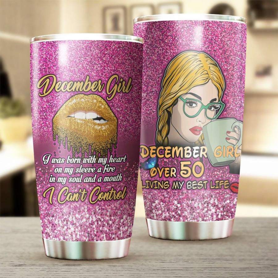 Happy 50th Birthday December Girl Stainless Steel Tumbler 20 Oz, Happy 50th Birthday December Stainless Steel Mug Birthday Gift