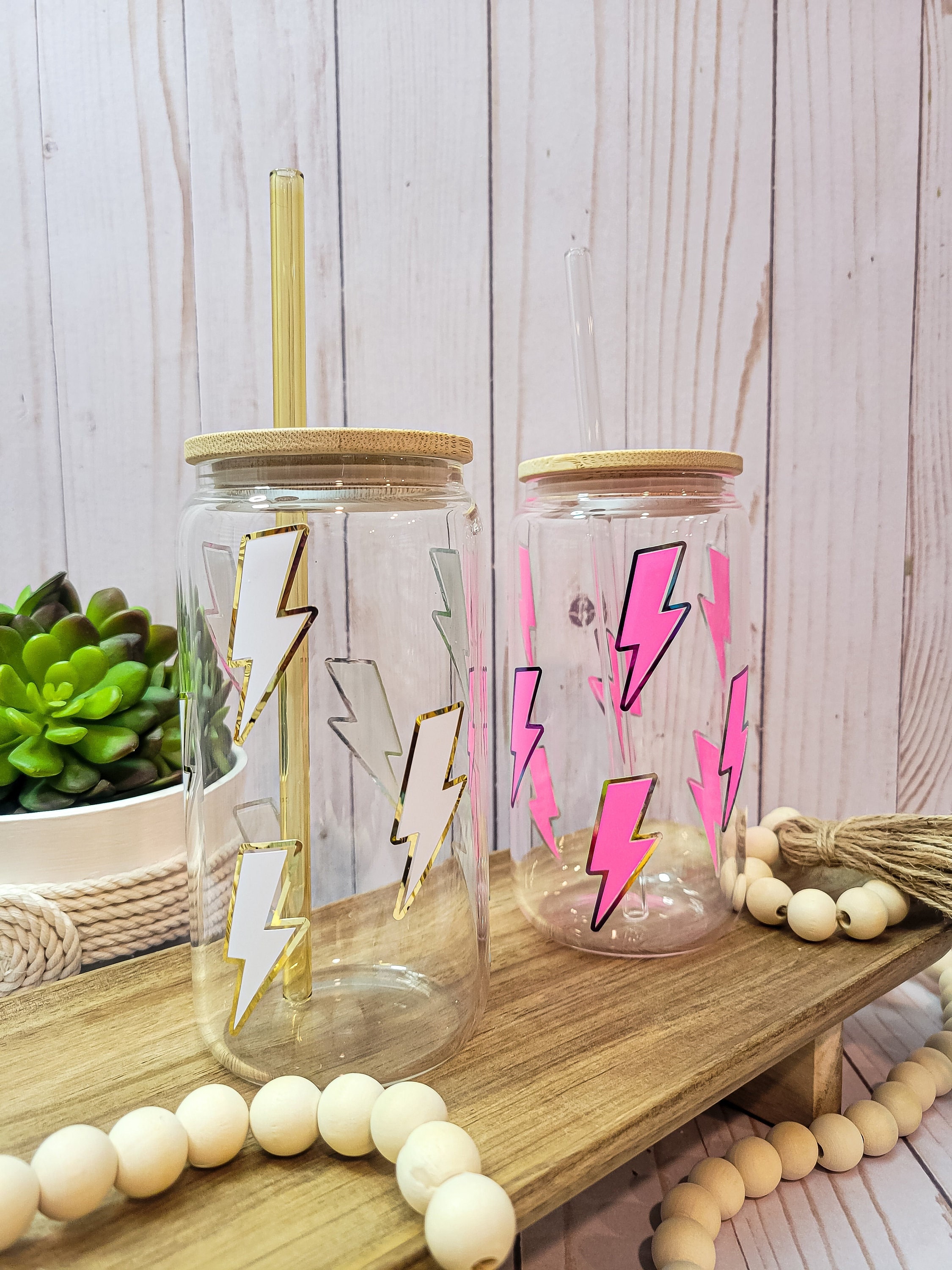 Lightning Bolt Glass Cup, Metallic Tumbler, Modern Glass Coffee Cup, Aesthetic Beer Can Glass With Lid and Straw, Cute Gift for Coffee Lover