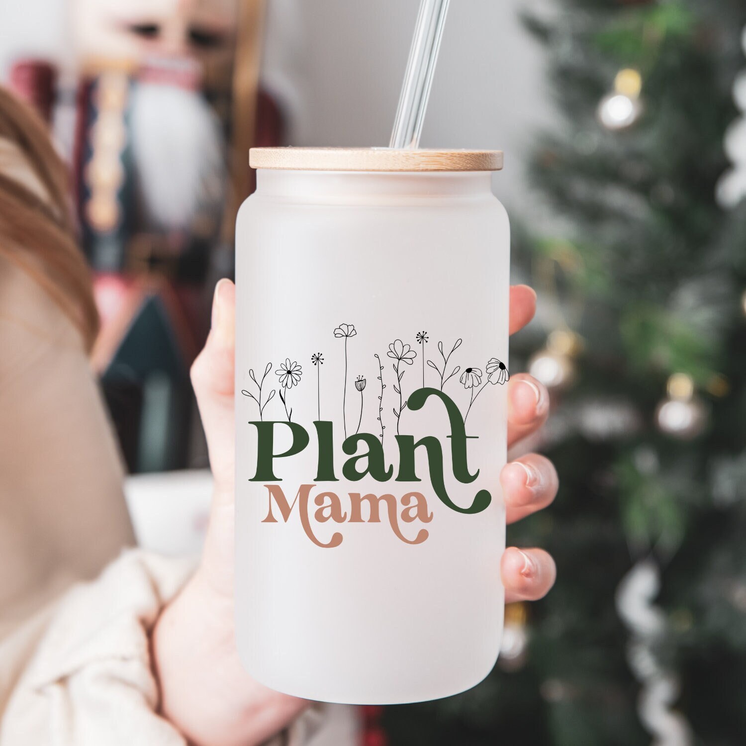 Plant Lover Beer Can Glass | Plant Mom Gift | Plant Mug | Iced Coffee Cup | Floral Coffee Cup | Libbey Glass Can | Gift for Her