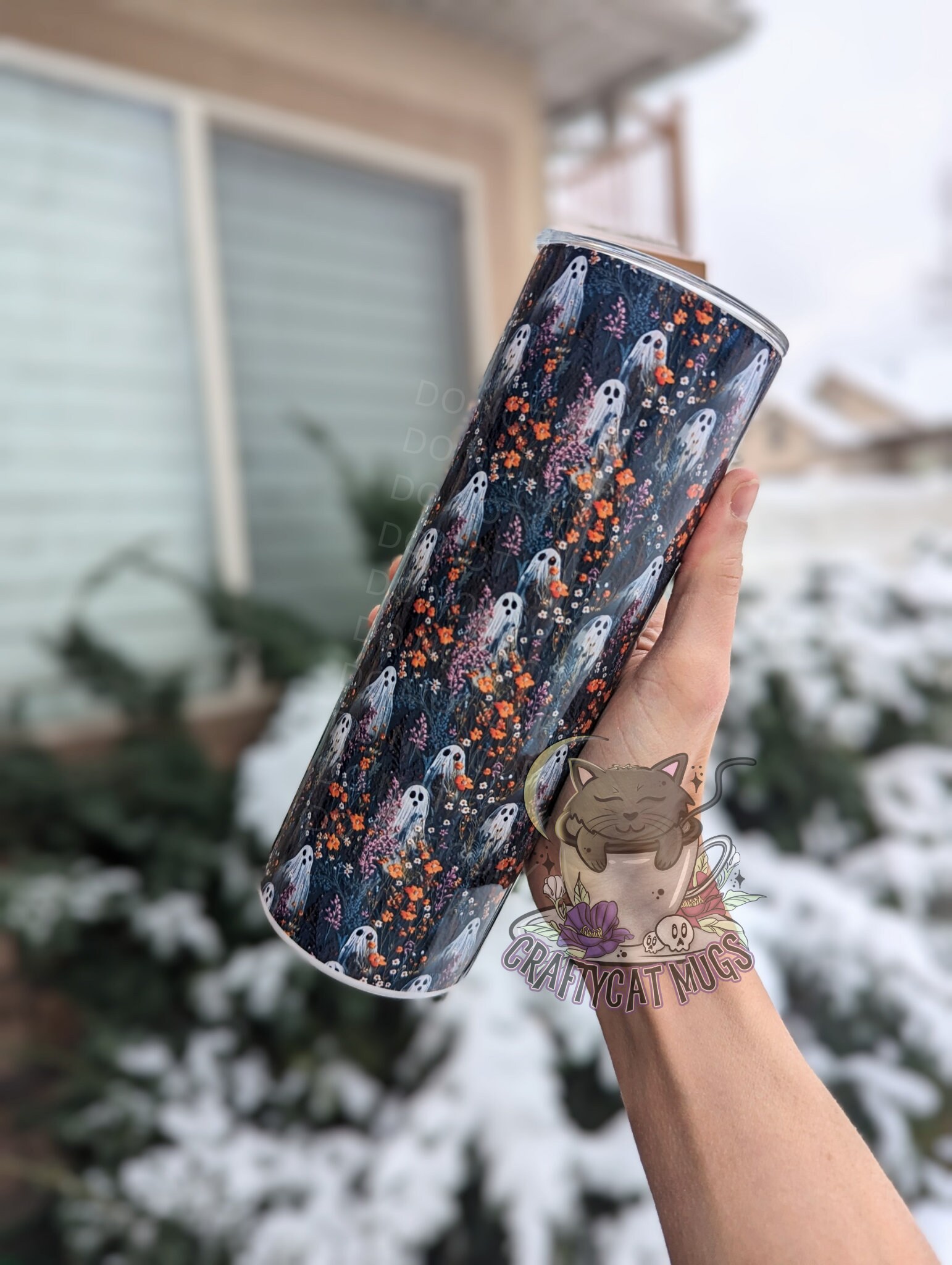 Dark Fall Flowers Embroidery Look | Ghost Tumbler | Fall Ghost Tumbler