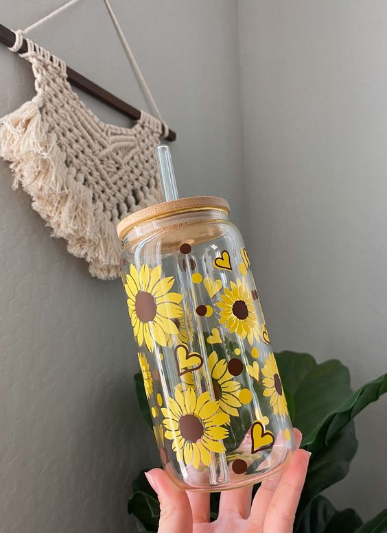 Sunflower Glass Can Cup, Fall/summer Glass Can Cup, Iced Coffee Cup, Beer Can Glass, Soda Can Glass Tumbler