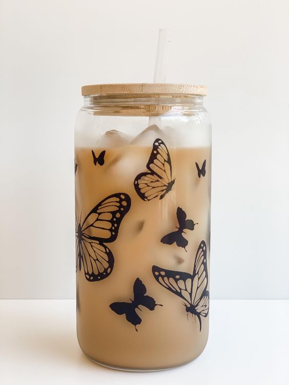 Butterflies Glass Can Cup