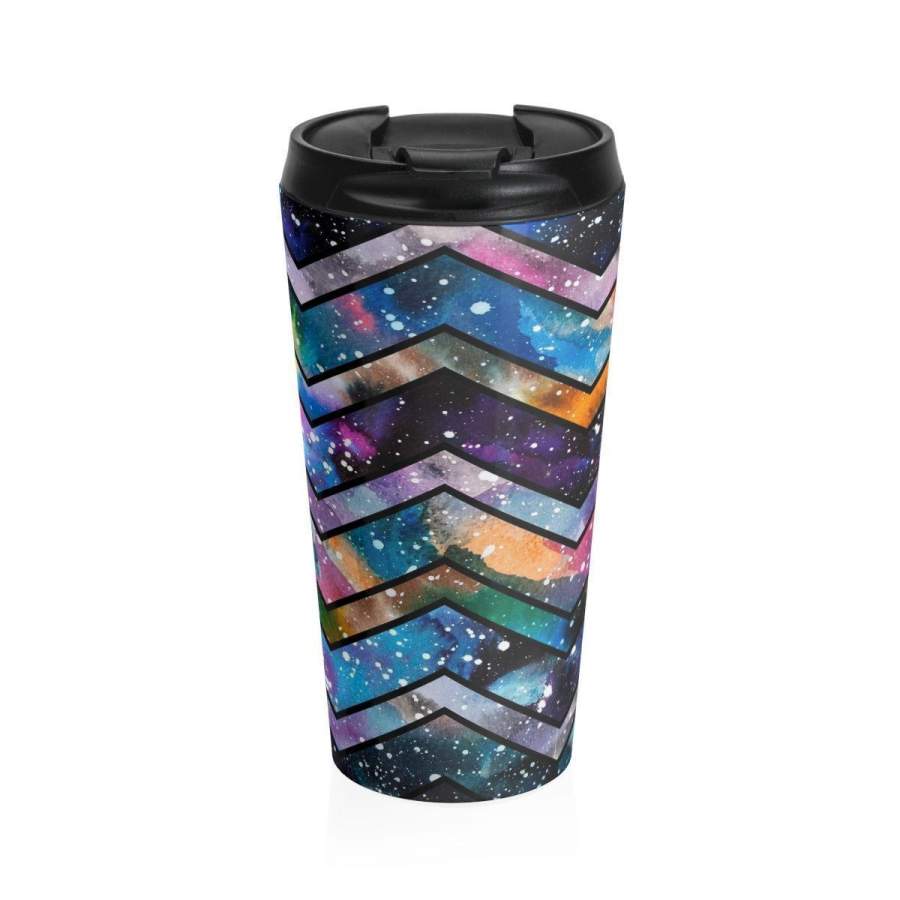 Stainless Steel Travel Mug, Galaxy Boho Bohemian Hippie Travel Mug, Watercolor Stars Print Cup, 15 Ounce Tumbler, 15oz Coffee Tea Drinkware