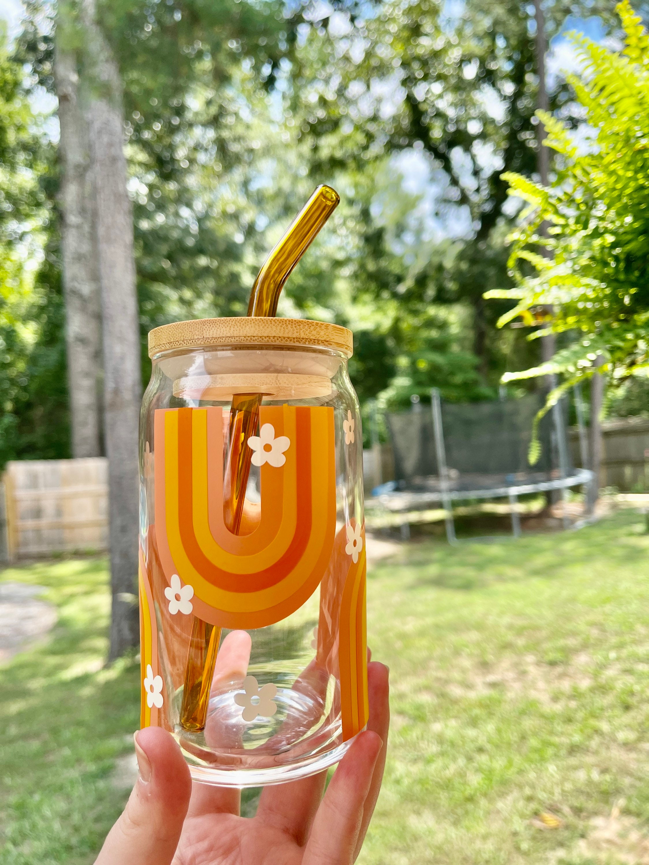 Beer Can Glass  | customized gifts | Best Friend gifts | Retro coffee glass | iced coffee glass | Retro rainbow glass| daisy coffee glass