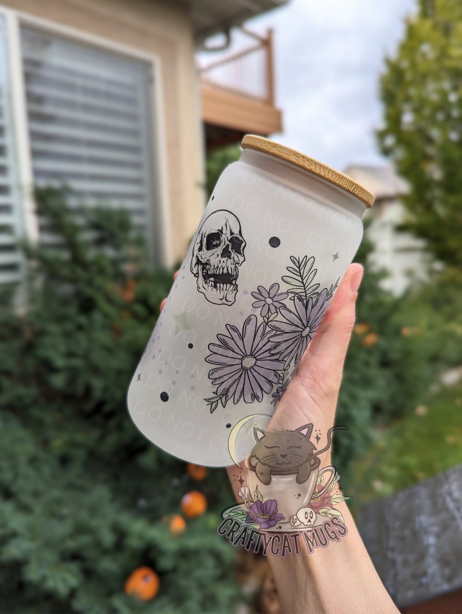 Floral Skull Glass Cup | Iced Coffee Cup | Skull Cup | Spooky Mug