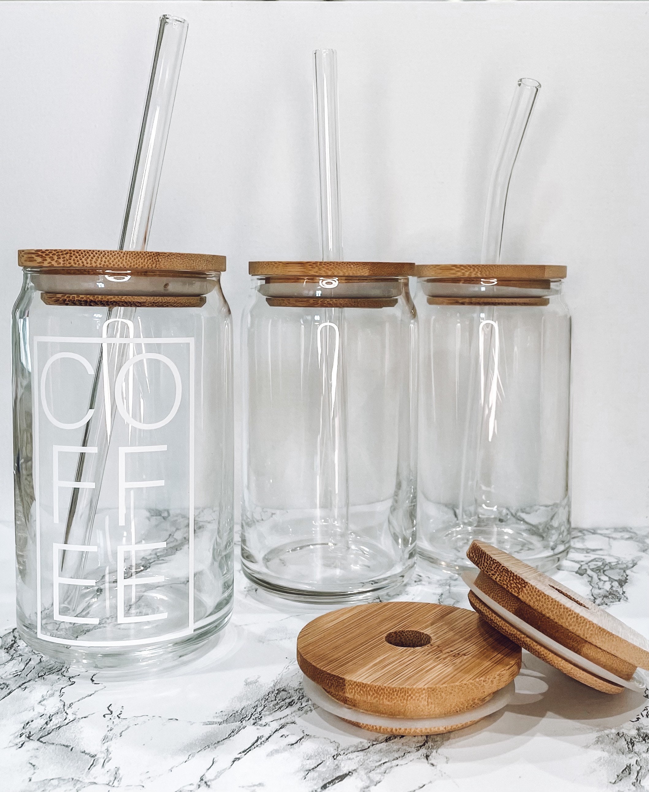 Bamboo Lid and Straw, Beer Can Glass Lid, Glass Straw, Bamboo Lid, Straw Cleaning Brush (accessories only- beer can glasses sold separately)