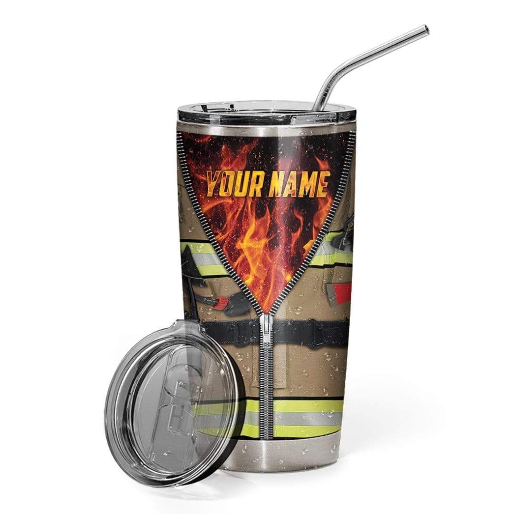 3D Firefighter Suit Custom Name Design Vacuum Insulated Tumbler