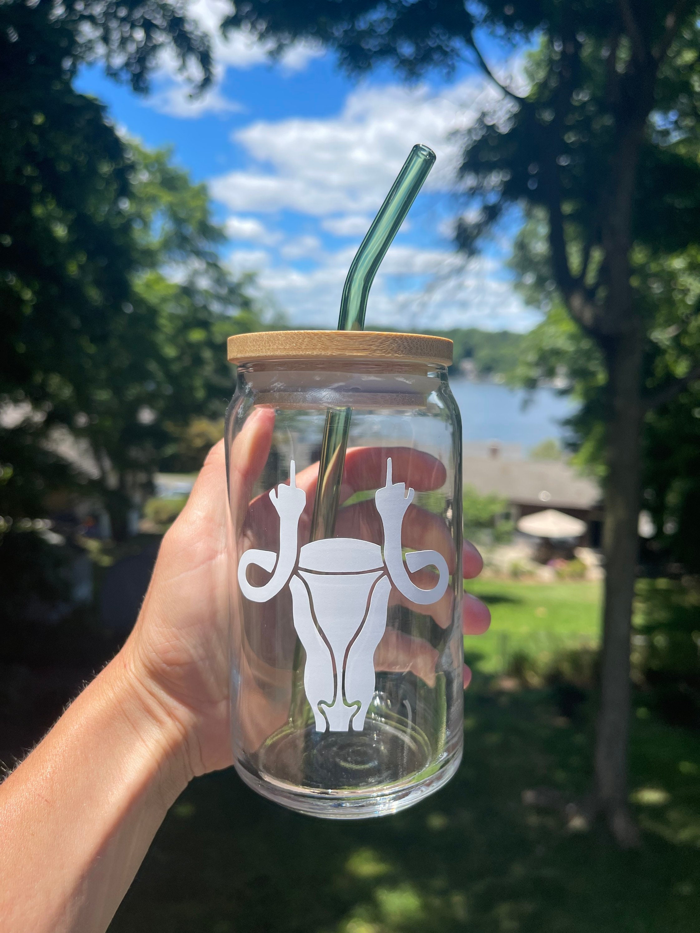 Uterus Middle Finger Beer Can Glass, Womens Rights Beer Can Glass