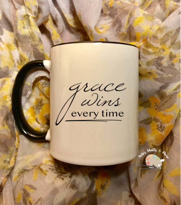 Grace Wins every time coffee cup mug, Grace of God coffee cup gift, His grace is enough coffee cup mug, christian coffee cup mug Gods grace