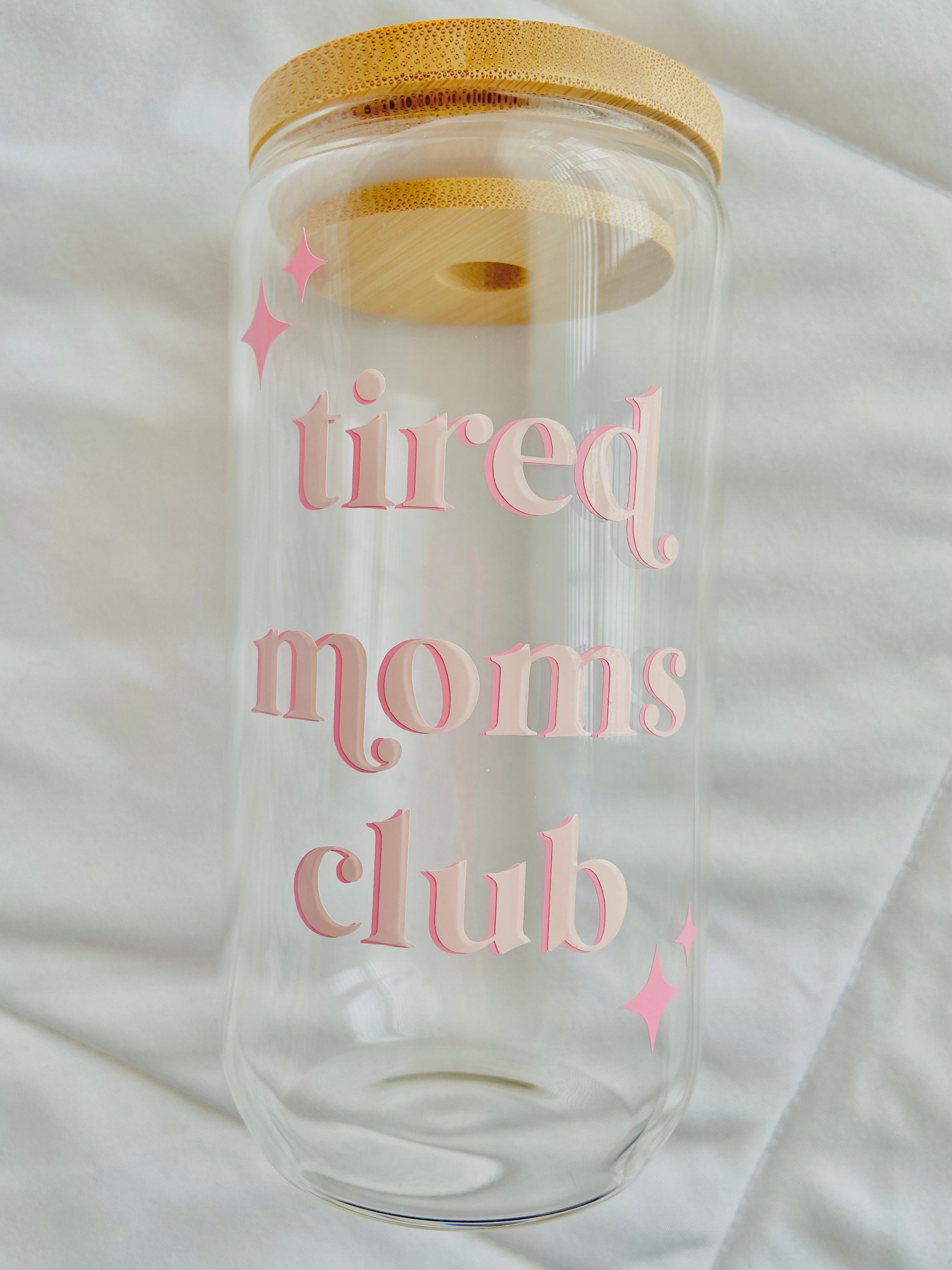 Tired Moms Club glass cup | 16oz libbey glass cup | Mothers Day gift | mom cup | mom gifts | gifts for her | iced coffee glass cup