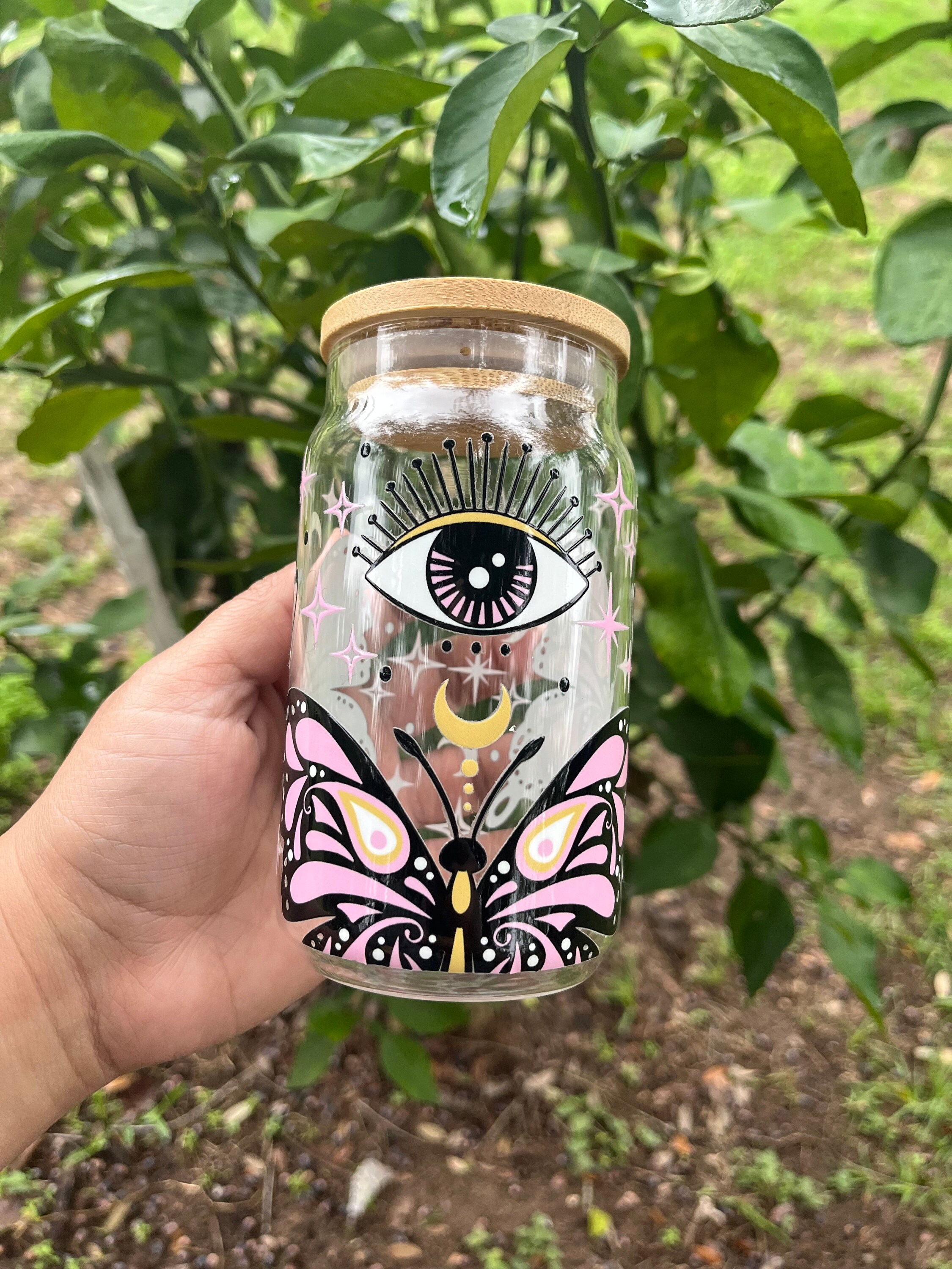 Evil Eye Butterfly Glass Can| Butterfly cup | Good Vibes| Evil Eye| Ice Coffee | Glass Can