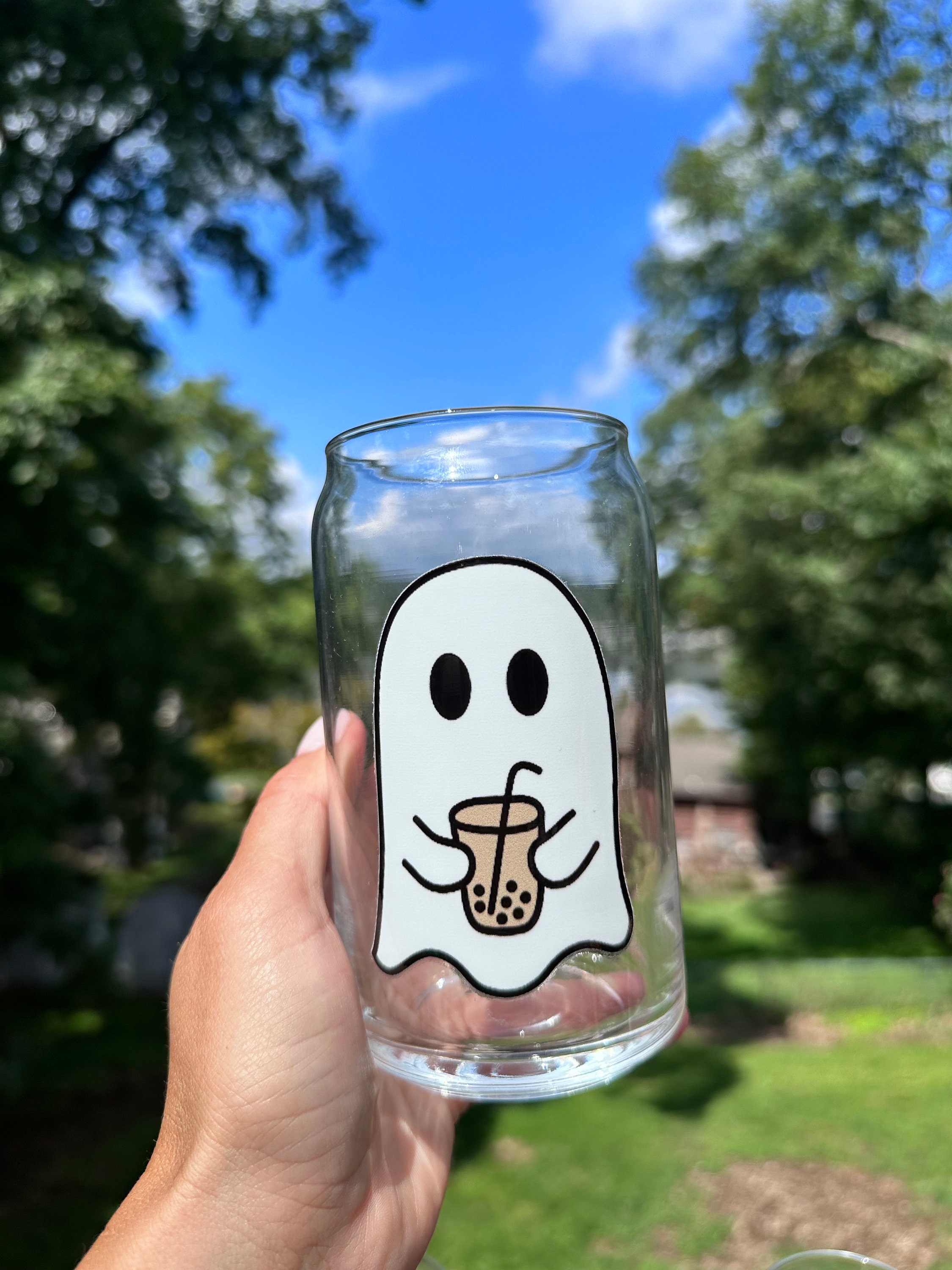 Ghosts Love Boba Can Glass, Halloween Boba Glass, Halloween Coffee Cup, Halloween Can Glass