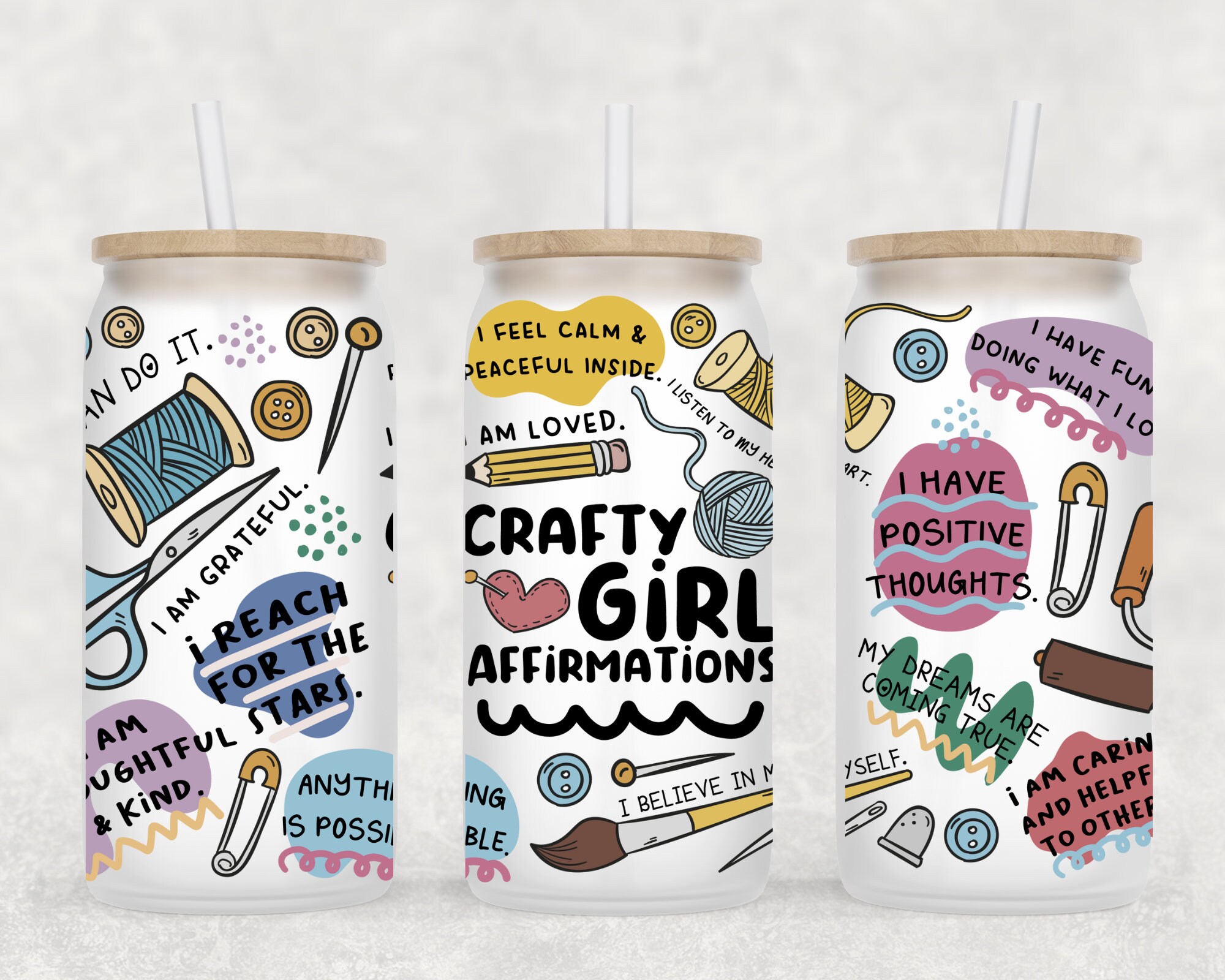 Crafty Girl Affirmation Beer Glass Jar | Craft Coffee Cup Glass | Beer Can Glass | Gift for Her | Iced Coffee Glass | Daily Reminders Mug