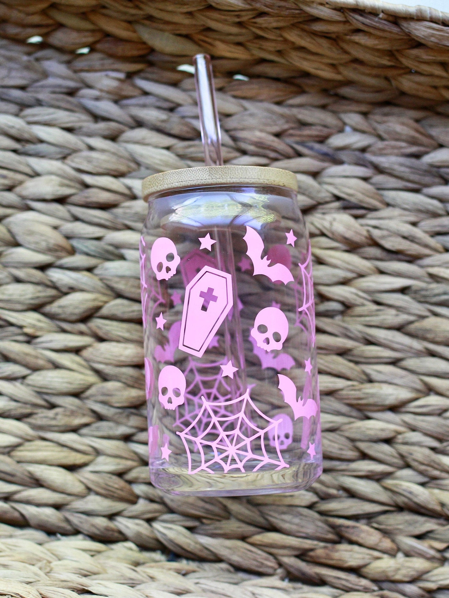 Witchy Coffee Glass, Halloween Iced Coffee Glass, Can Glass, Beer Can Glass, Halloween Tumbler, Coffee Glass, Cup with Lid Straw, Gift