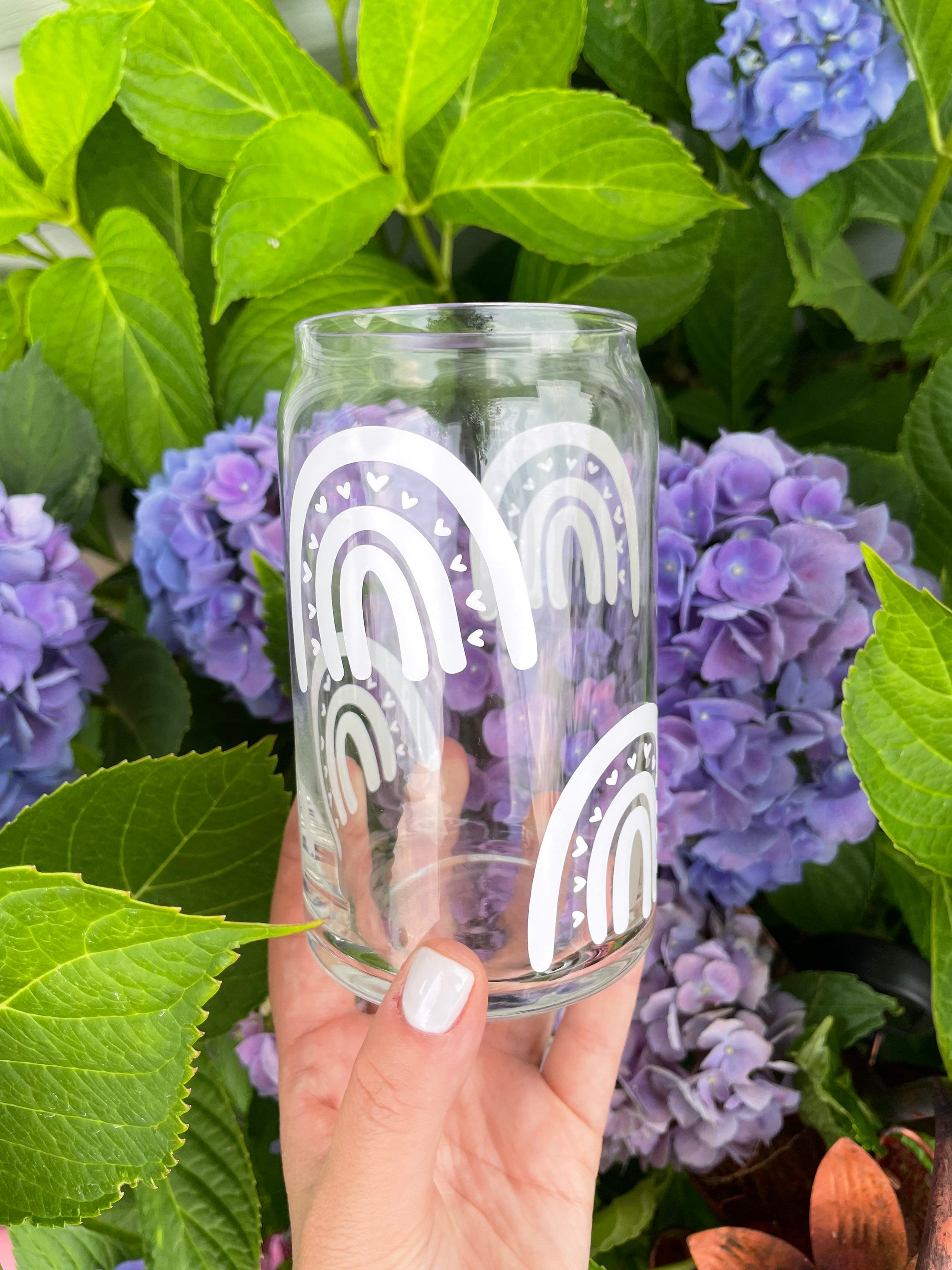 BOHO RAINBOW soda/beer glass can,rainbow glass cup, iced coffee cup,soda glass,beer glass can,Glass coffee