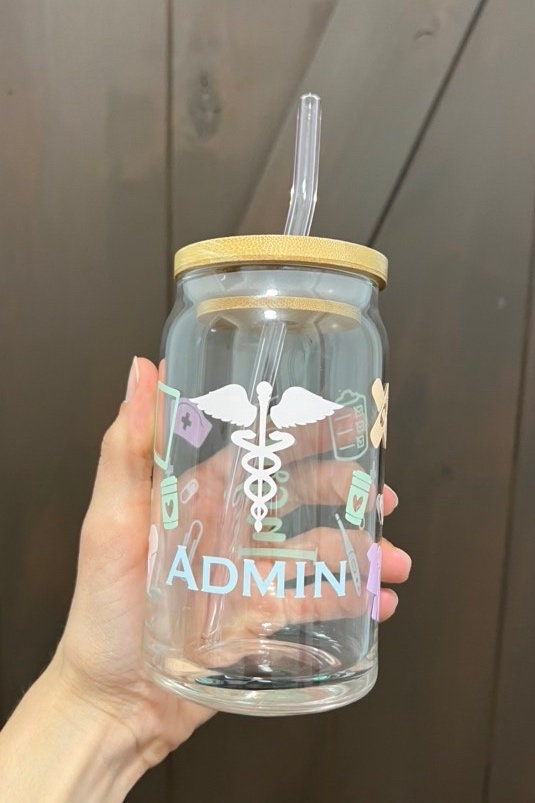 Custom Nurse Admin Libbey Glass | Personalized Medical Admin Beer Can Glass | Admin Appreciation Gift | Iced Coffee | Admin Gift | Admin Cup