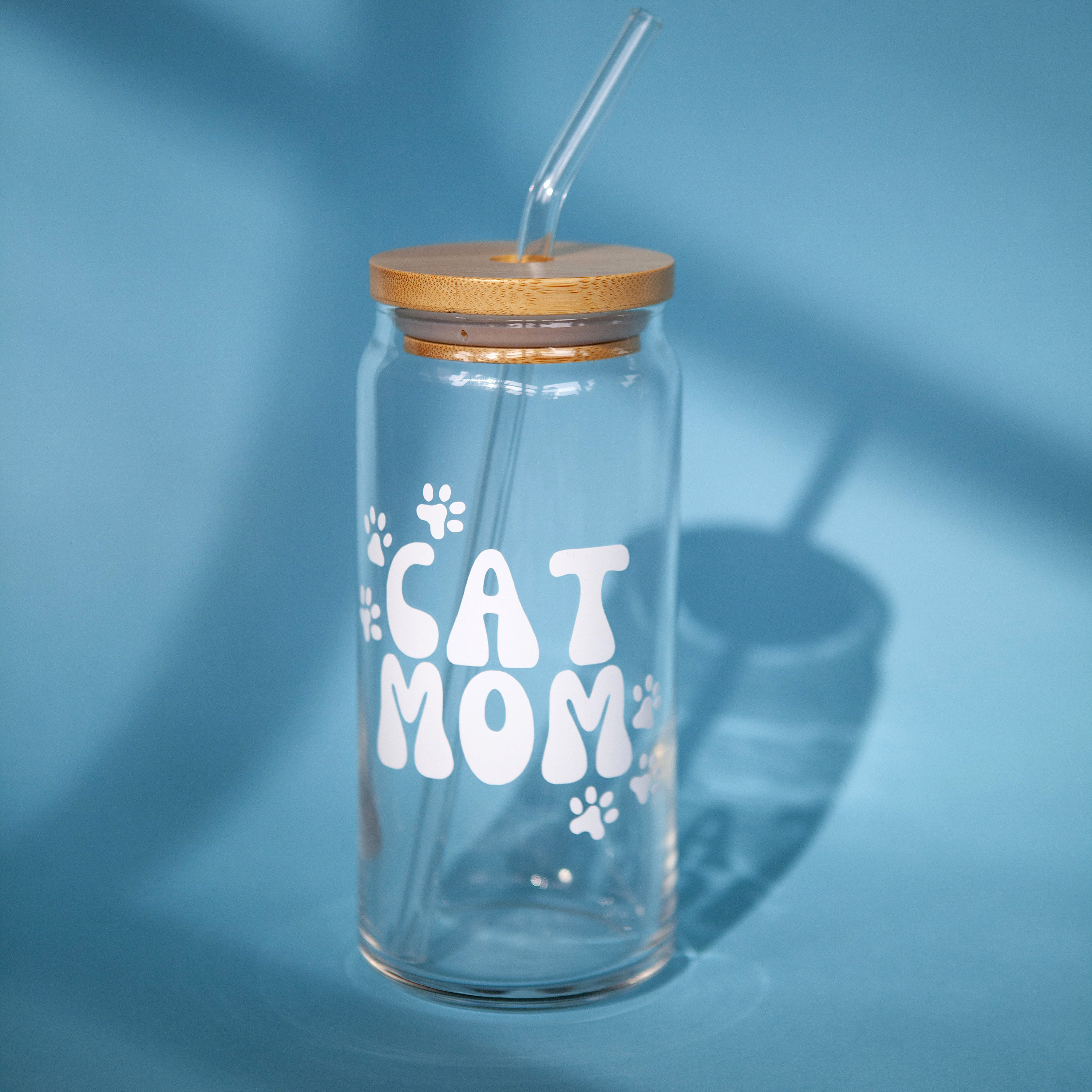 Cat Mom Glass Cup, Iced Coffee Glass Cup, Cat Lover Glass Cup, Holiday Gift idea, Gifts For Cat Mom