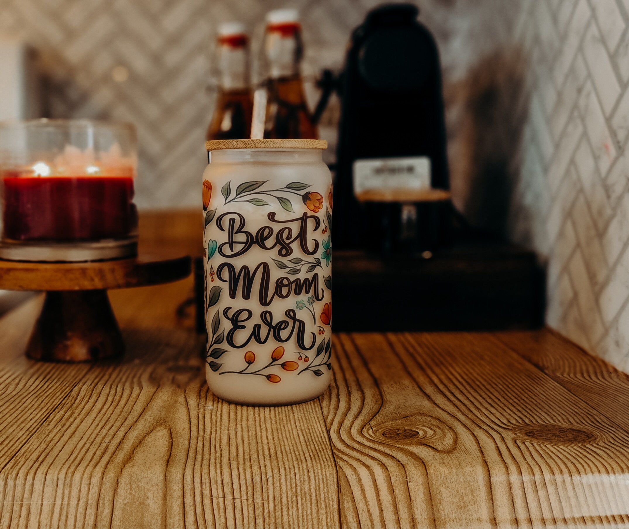 Best mom ever, Iced coffee cup, mama coffee cup, Iced Coffee Cup, Glass Can, Glass Cup with Lid and Straw, Gifts for Women, coffee aesthetic