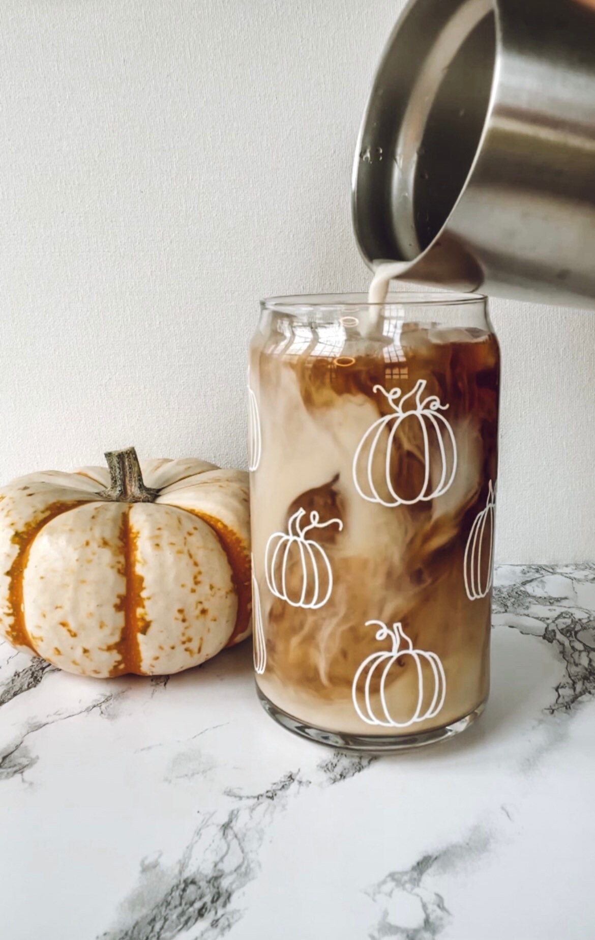 Pumpkin Beer Can Glass, Iced Coffee Glass, Soda Can Glass, Boho Pumpkin Glass