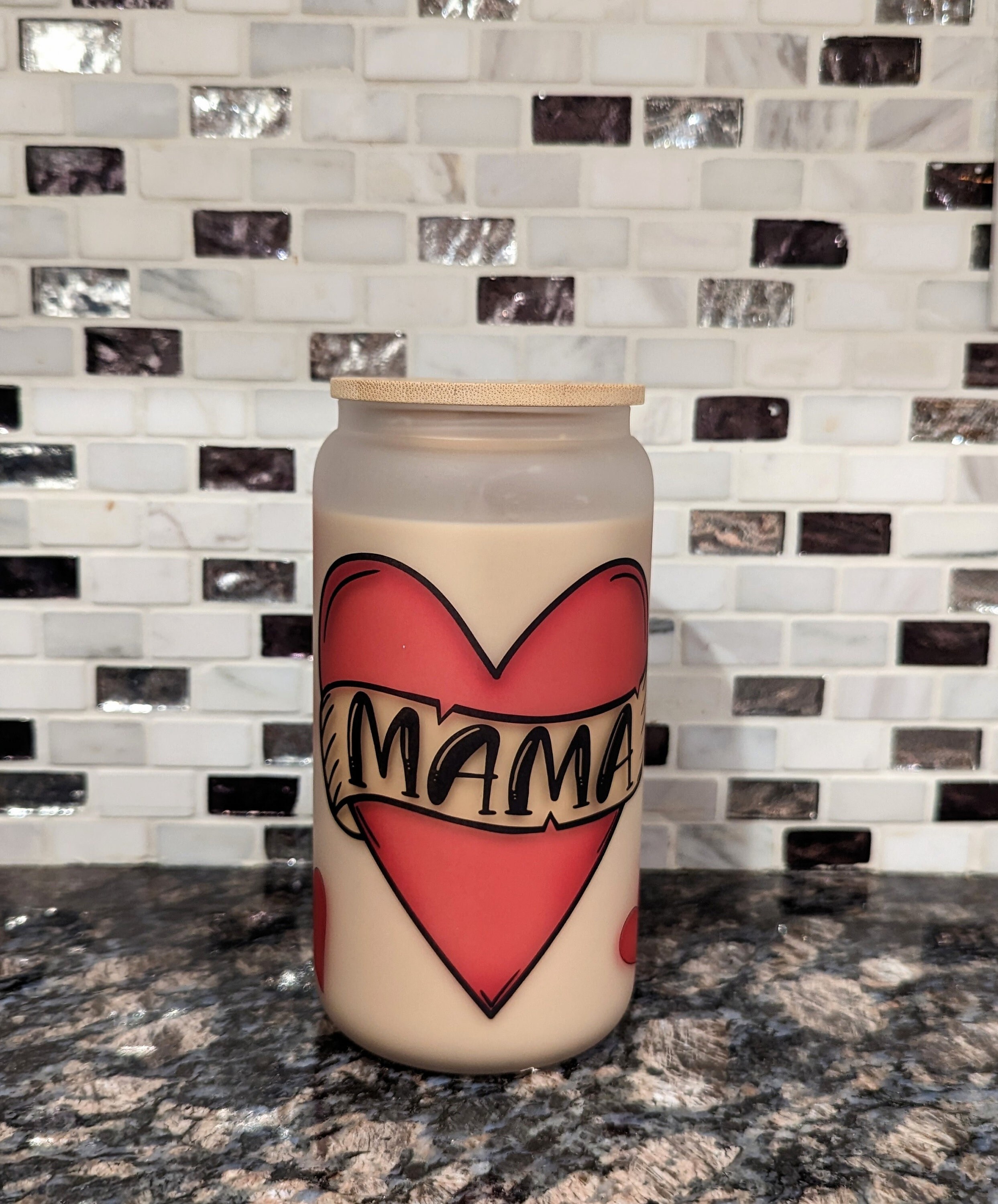 Frosted Glass Can | Iced Coffee Cup | Mama Valentine’s Day Cup