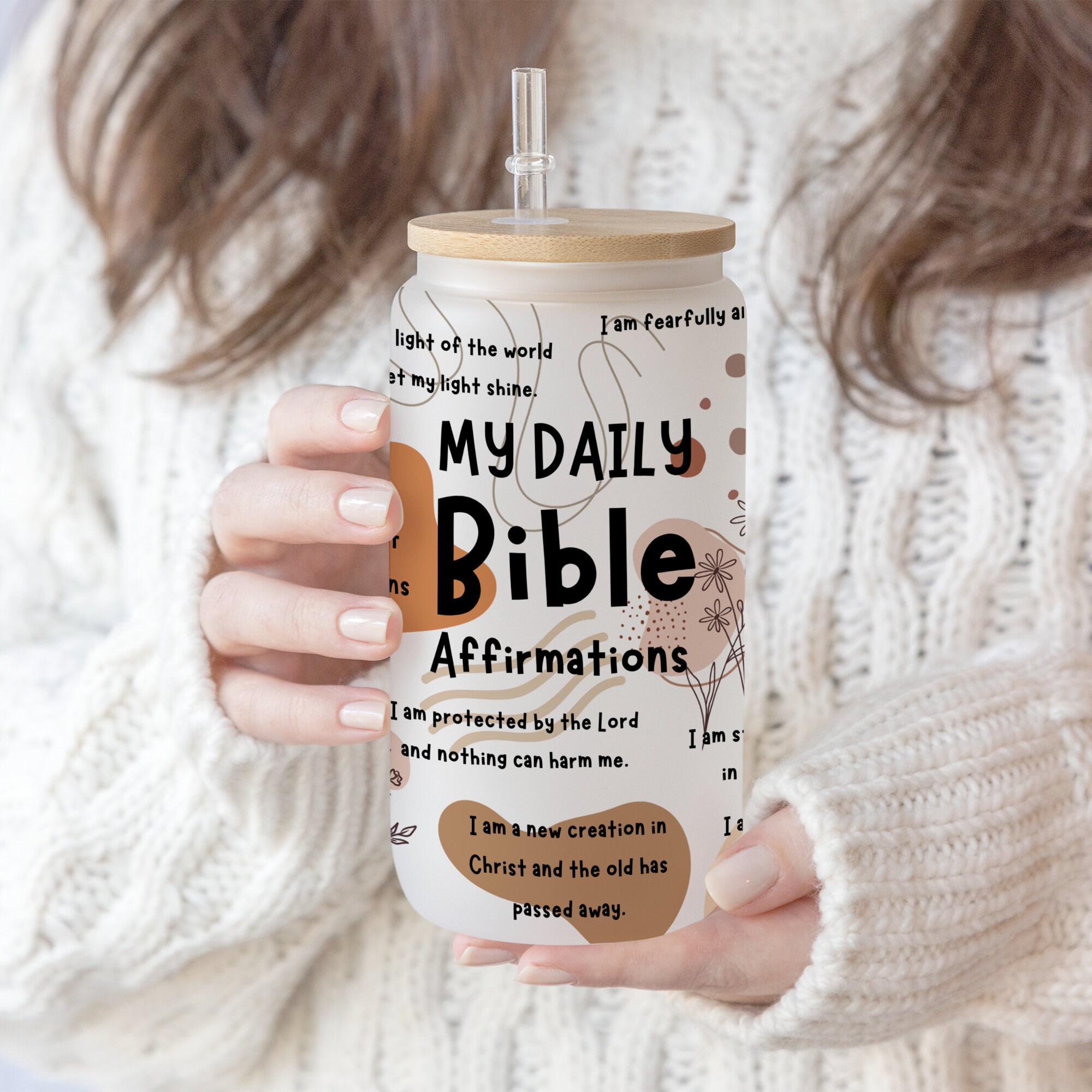 16 oz Libbey Beer Glass Can Sublimation Frosted glass My Daily Bible Affirmations Christian Coffee Cup Lover Inspirational Tumbler png