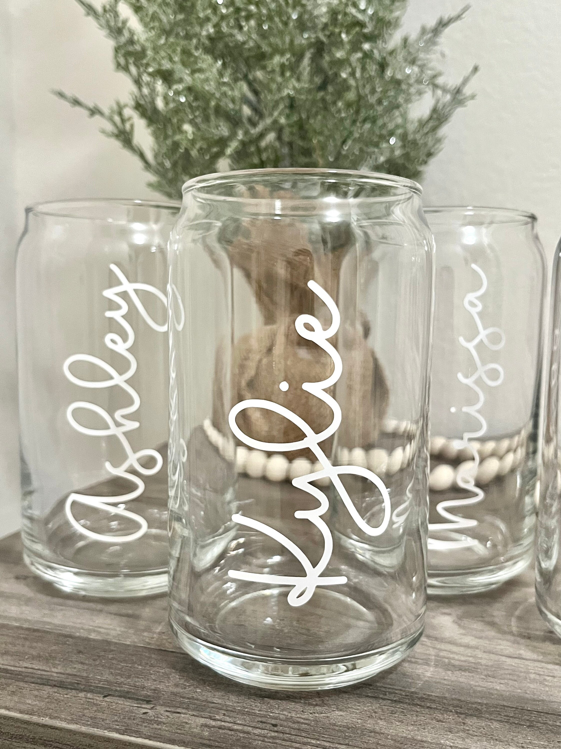 Personalized Name Glass Cup / Iced Coffee Glass / Bridesmaids Gift / Bridesmaids Cup / Bride Cup / Custom Glass Cup / Name Glass Cup