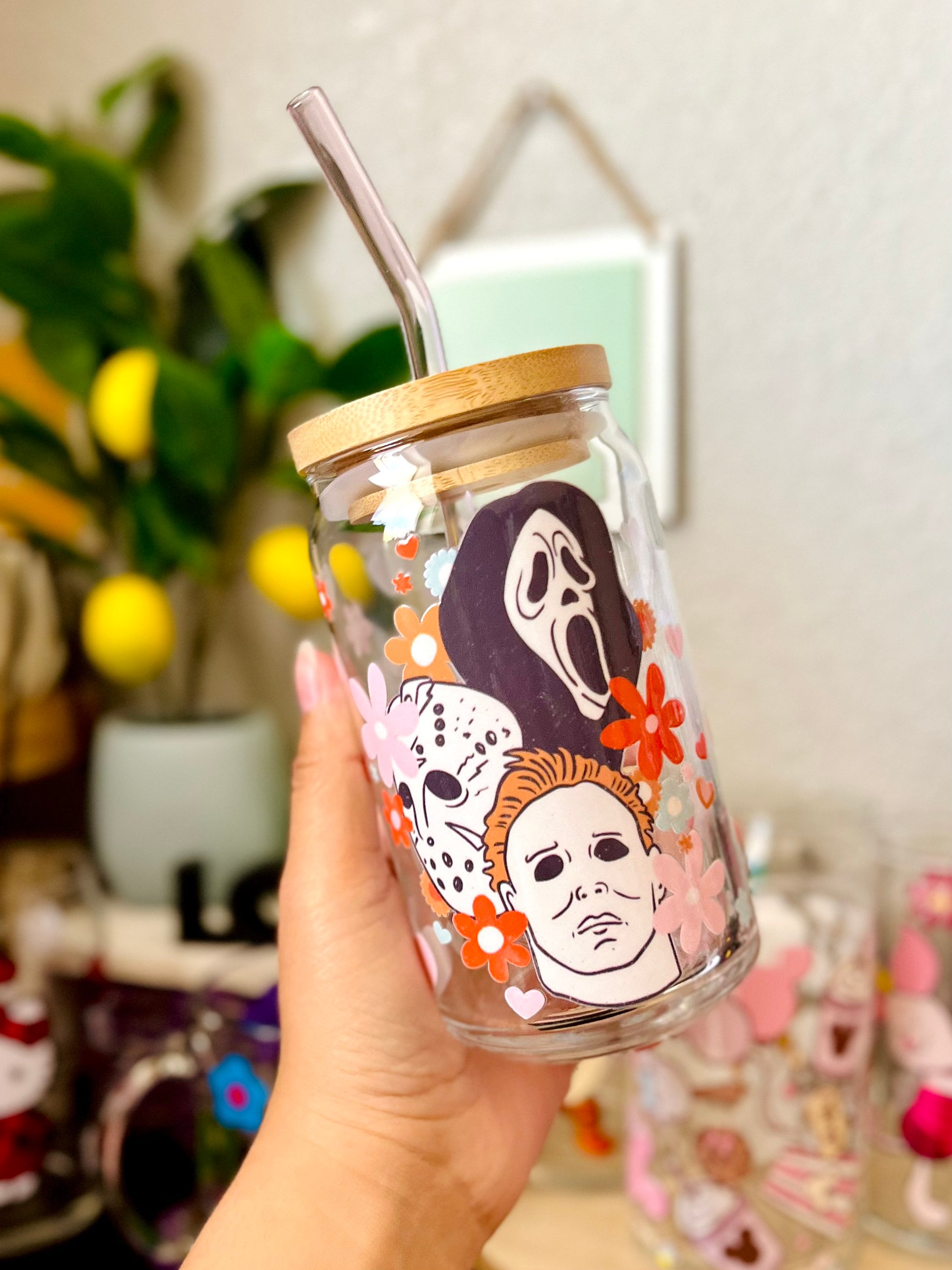 Spring Groovy Ghost Killer Michael Myers 16 oz Beer Can Glass  | Horror | Scary Movie | No You Hang Up | Gift | Billy Killer| Woodsboroo